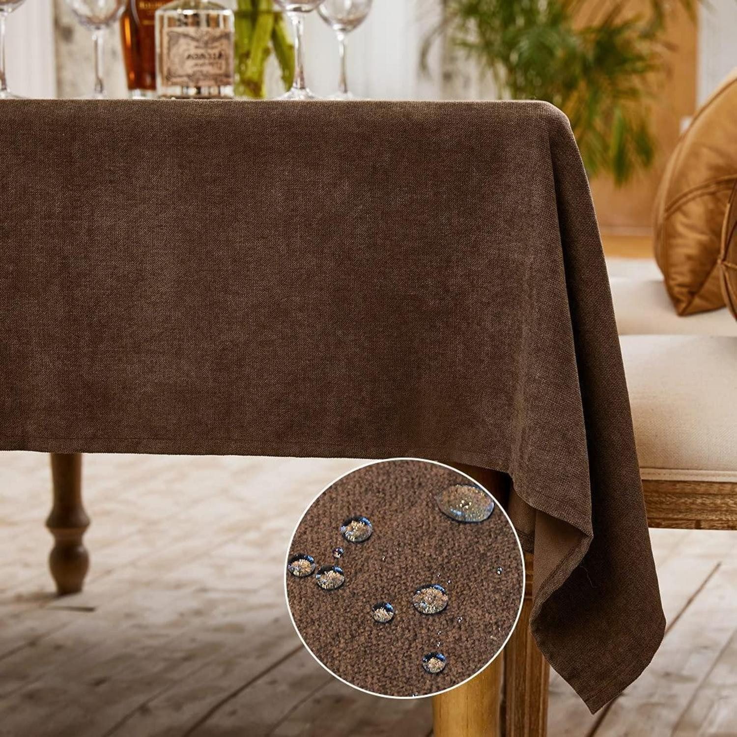 LuxusKollektion Tischdecke Tischdecke abw. Dunkelbraun 140x180cm Flaumoptik (1-tlg)