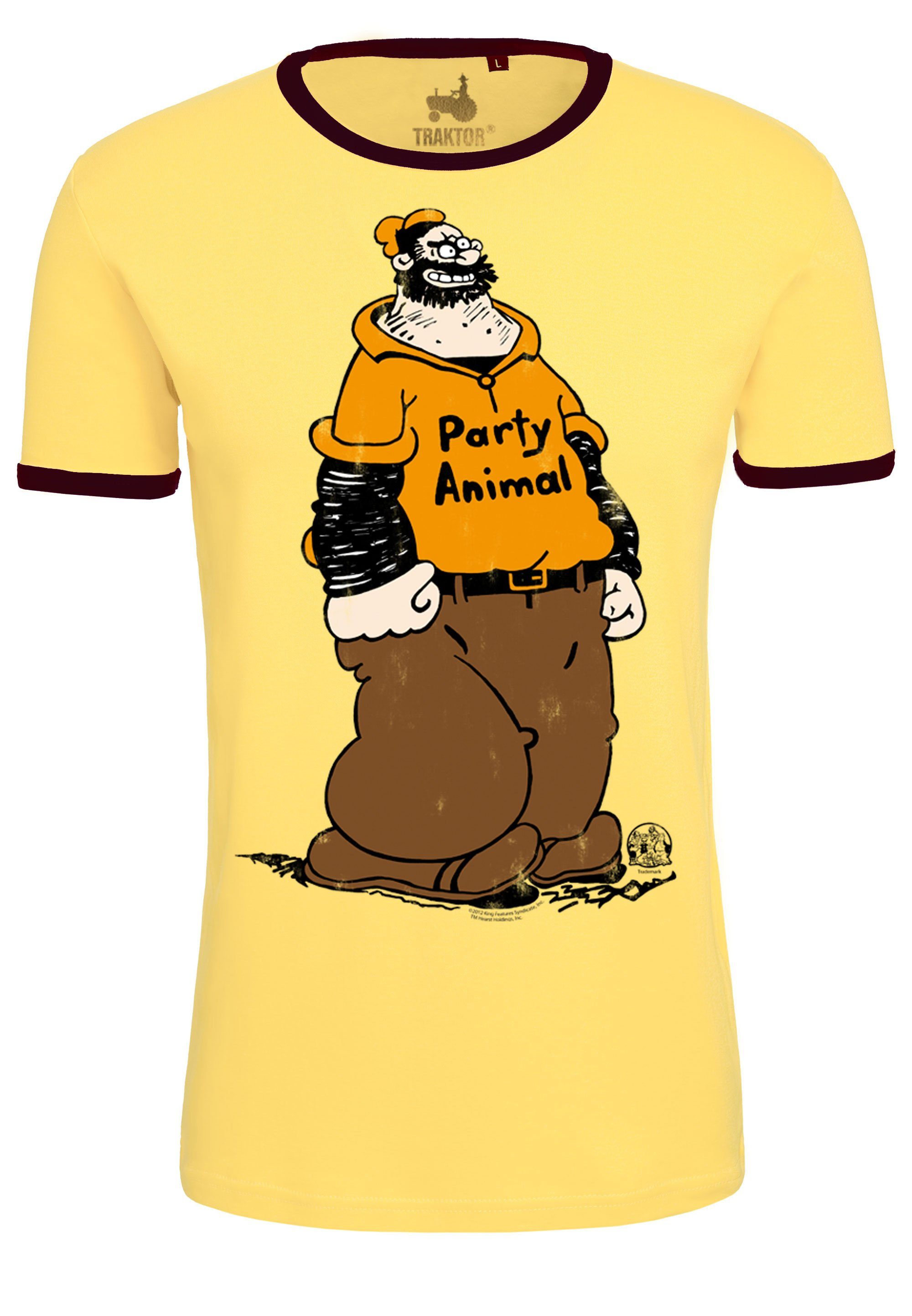 LOGOSHIRT T-Shirt gelb-braun Animal Popeye trendigem Comic-Print Brutus Party - mit