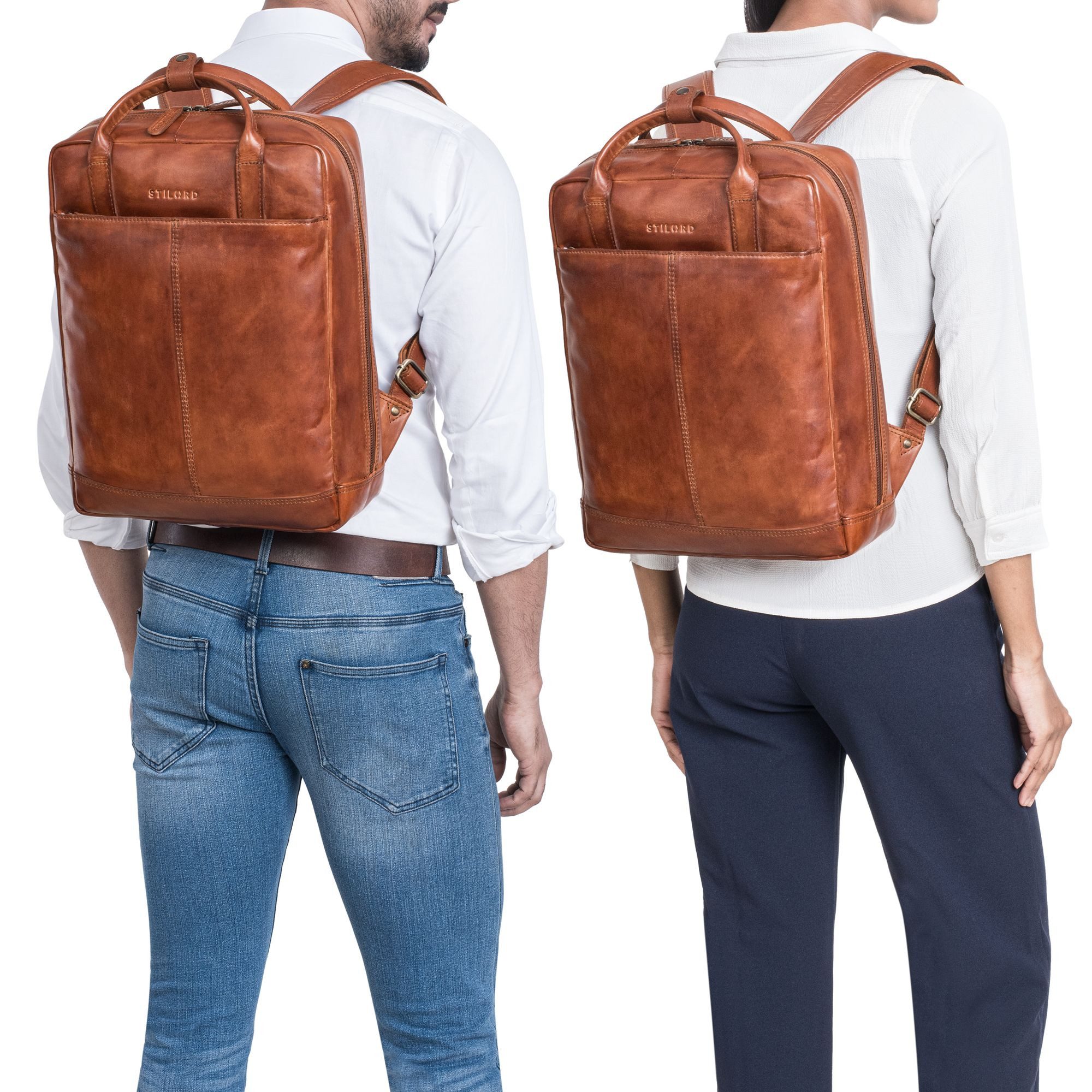 STILORD Notebook-Rucksack "Bobbie" Lederrucksack für Herren Rucksacktasche Damen 16 Zoll Laptop