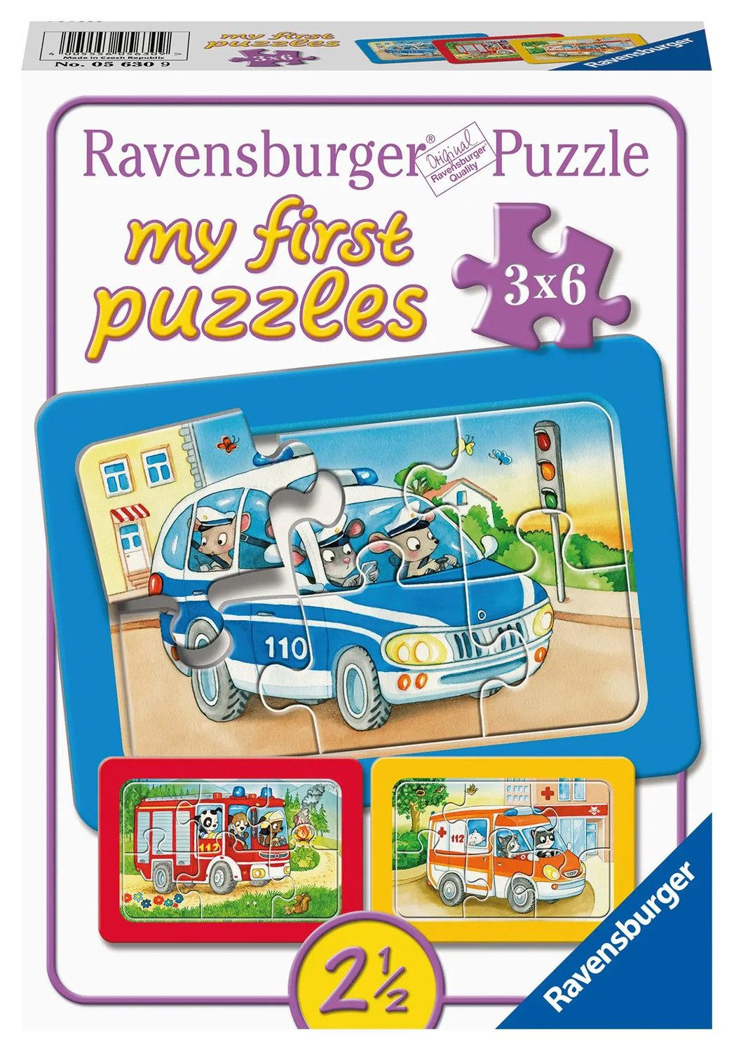 Ravensburger Puzzle Ravensburger Kinderpuzzle - Tiere im Einsatz - 3x6 Teile..., Puzzleteile
