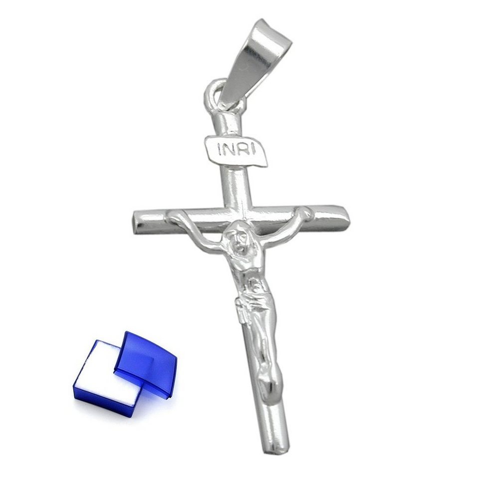 unbespielt Kreuzanhänger Religiöser Kettenanhänger Anhänger Kreuz mit Jesus  925 Silber Abmessung 23 x 13 mm inkl. kleiner Schmuckbox, Silberschmuck für  Damen und Herren