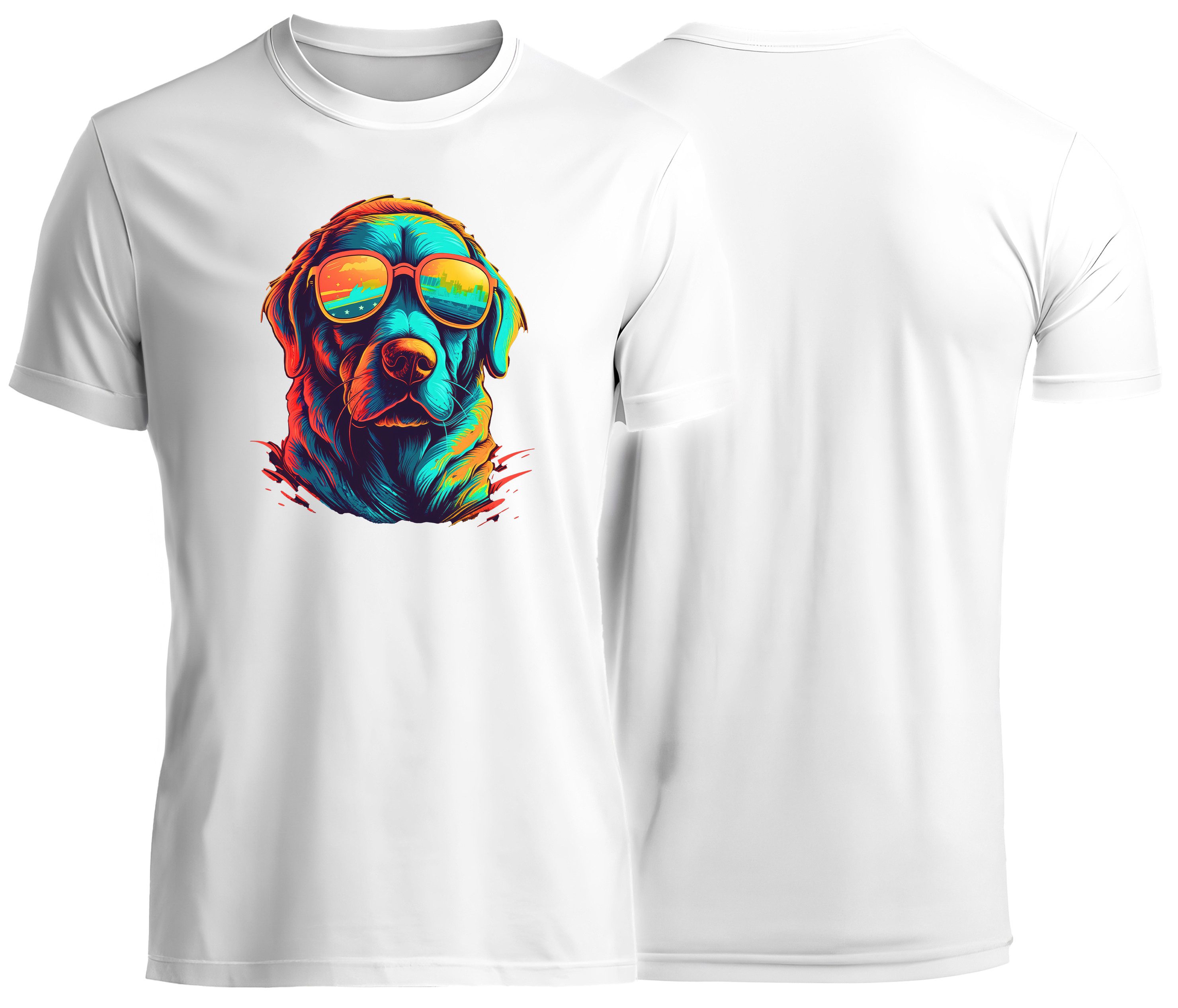 MyDesign24 T-Shirt Herren und Damen Shirt - Cooler neon Hund Kurzarm T-Shirt weiss Regular Fit Gr.L i658