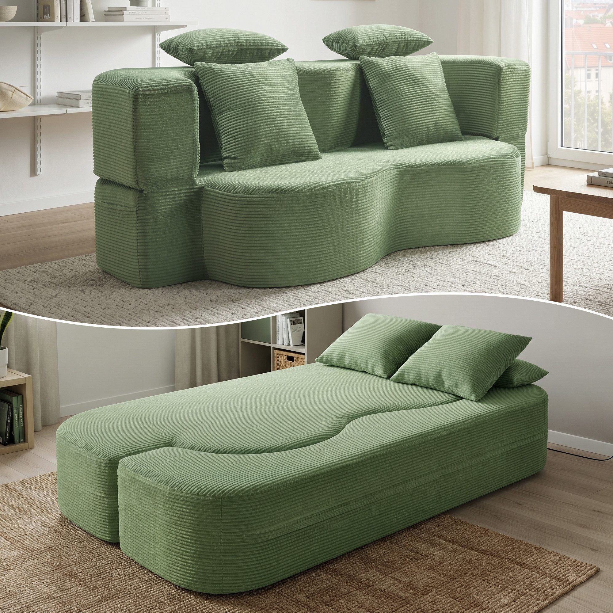 GLP Schlafsofa 2-Sitzer Sofa mit Schlaffunktion, Boneless Bodensofa für Kleine Räume, Set, Klappsofa ohne Montage mit hochdichtem Schaumstoff