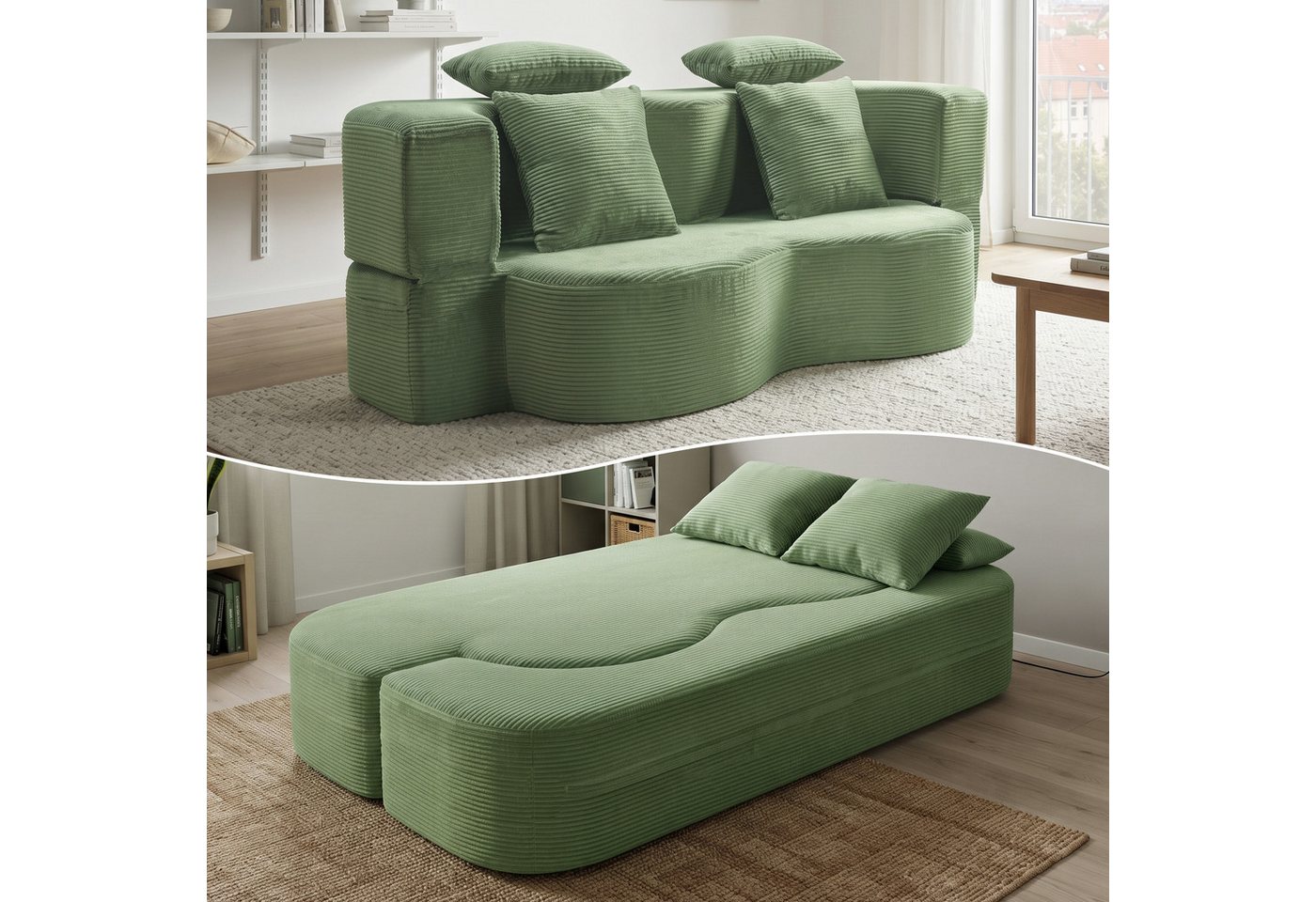 GLP Schlafsofa 2-Sitzer Sofa mit Schlaffunktion, Boneless Bodensofa für Kleine Räume, Set, Klappsofa ohne Montage mit hochdichtem Schaumstoff