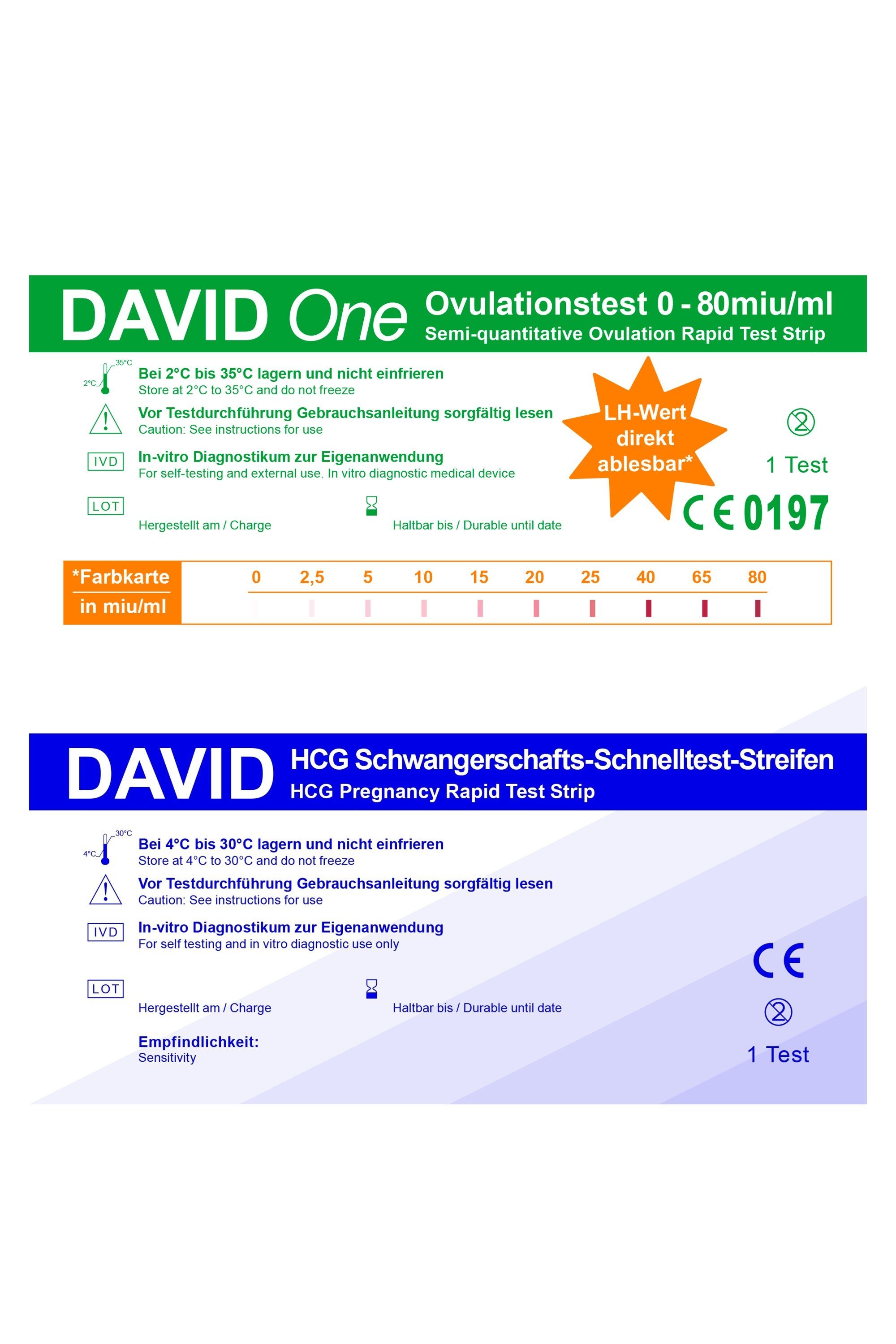 David Ovulationstest 10 x David One Ovulationstest 0-80 miu/ml + 5 SW, 15-tlg.