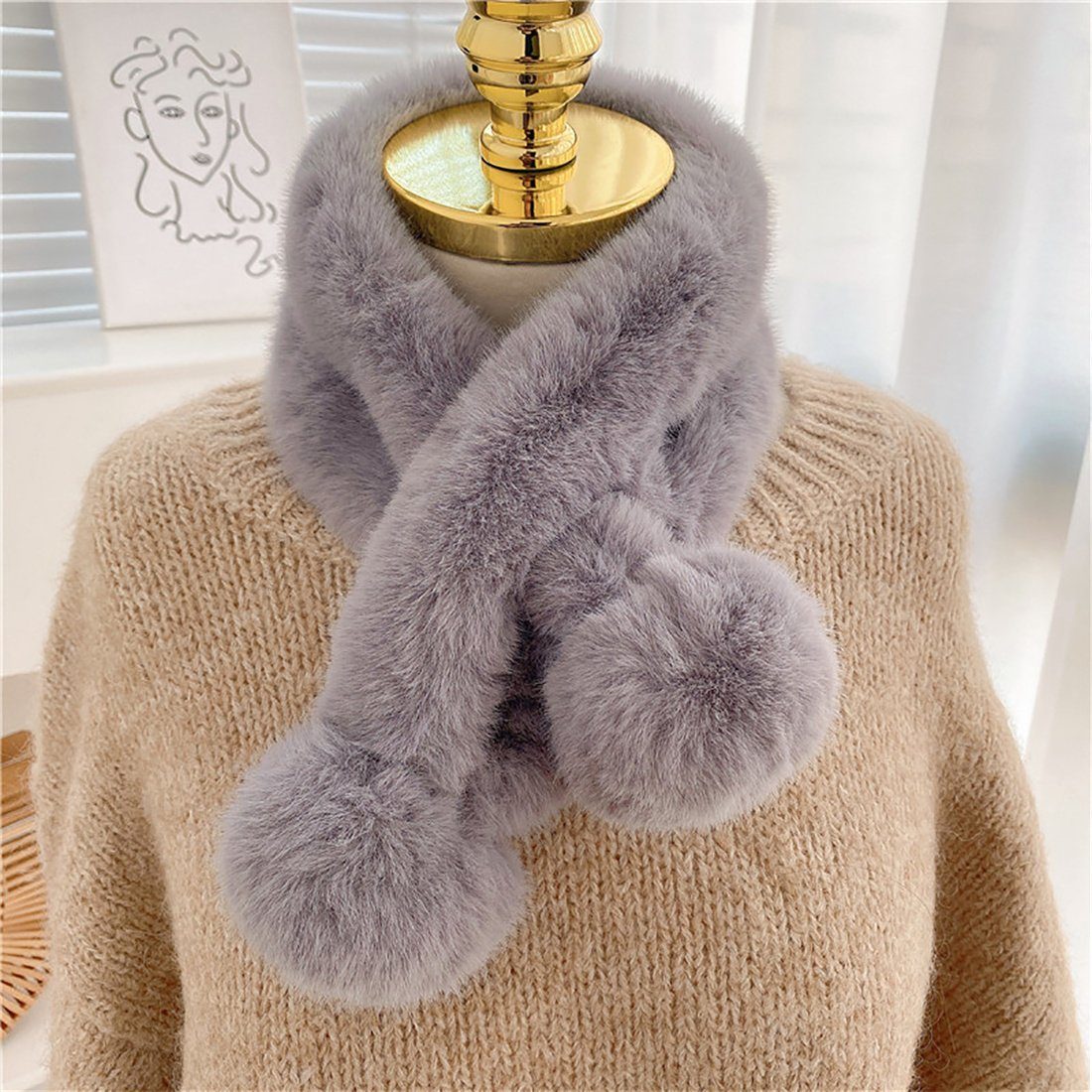 Pelz Kaninchen Modeschal Faux Grau Schal Faux Otter Schal, Winter Plüsch Damen DÖRÖY Fur