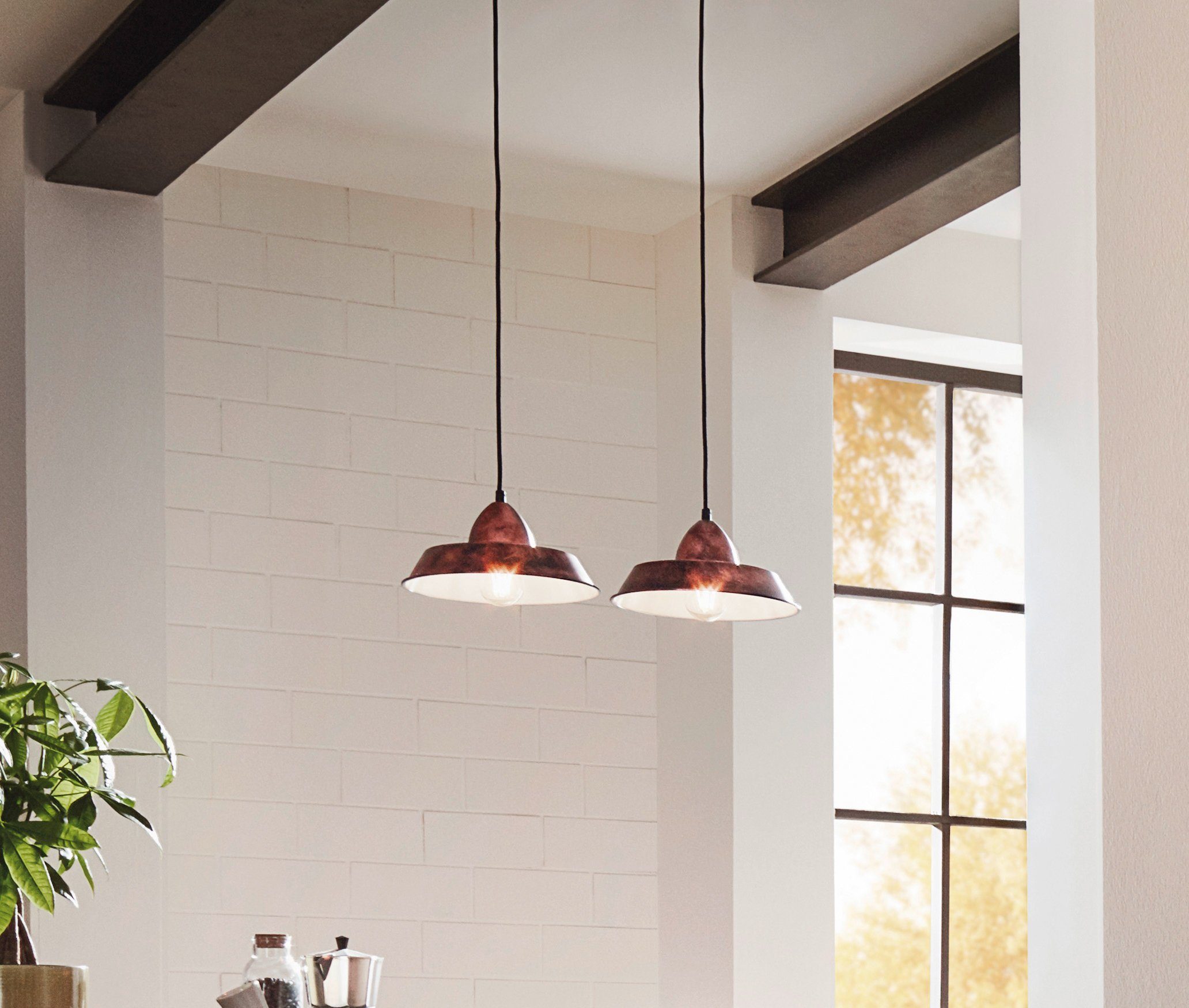 EGLO Hängeleuchte AUCKLAND Pendellampe, Stahl, E27, IP20, Vintage, Esszimmerlampe, Lampe, ohne Leuchtmittel, Hängeleuchte, H110 x Ø26 cm, kupferfarben-antik, 1X60W exkl.