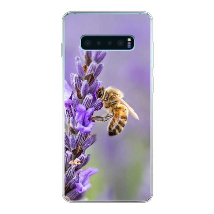 MuchoWow Handyhülle Biene auf Lavendel Phone Case Handyhülle Samsung Galaxy S10+ Silikon Schutzhülle