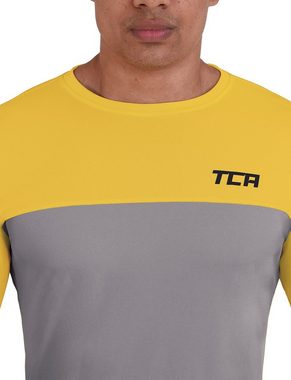 TCA Langarmshirt TCA Herren Langarm Laufshirt - Grau/Gelb (1-tlg)