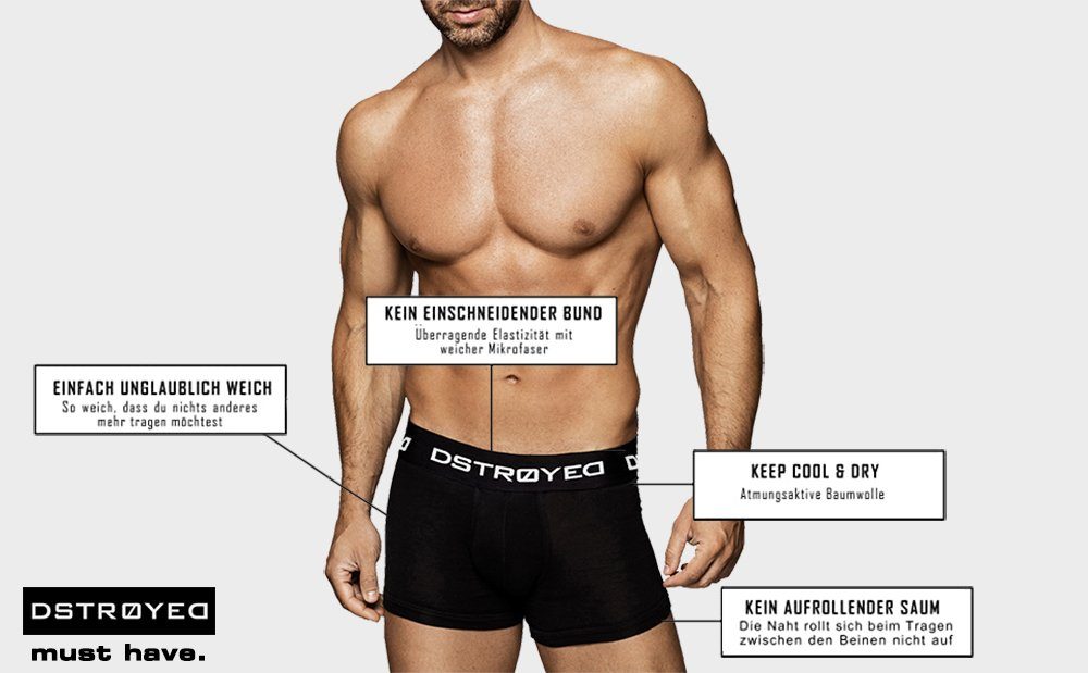 DSTROYED Boxershorts Baumwolle Herren - 606b-mehrfarbig Qualität Passform 7XL Premium (Sparpack, Pack) Männer perfekte 6er Unterhosen S