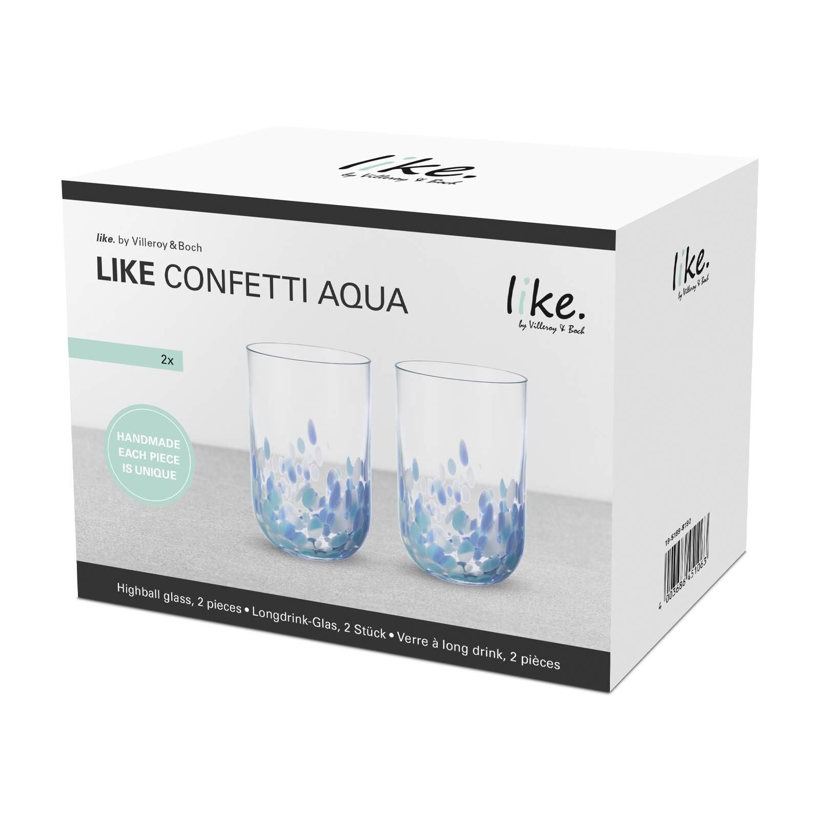 like. by Villeroy & Boch Longdrinkglas Like Confetti Longdrinkglas 300 ml 2er Set, 2-tlg., Glas