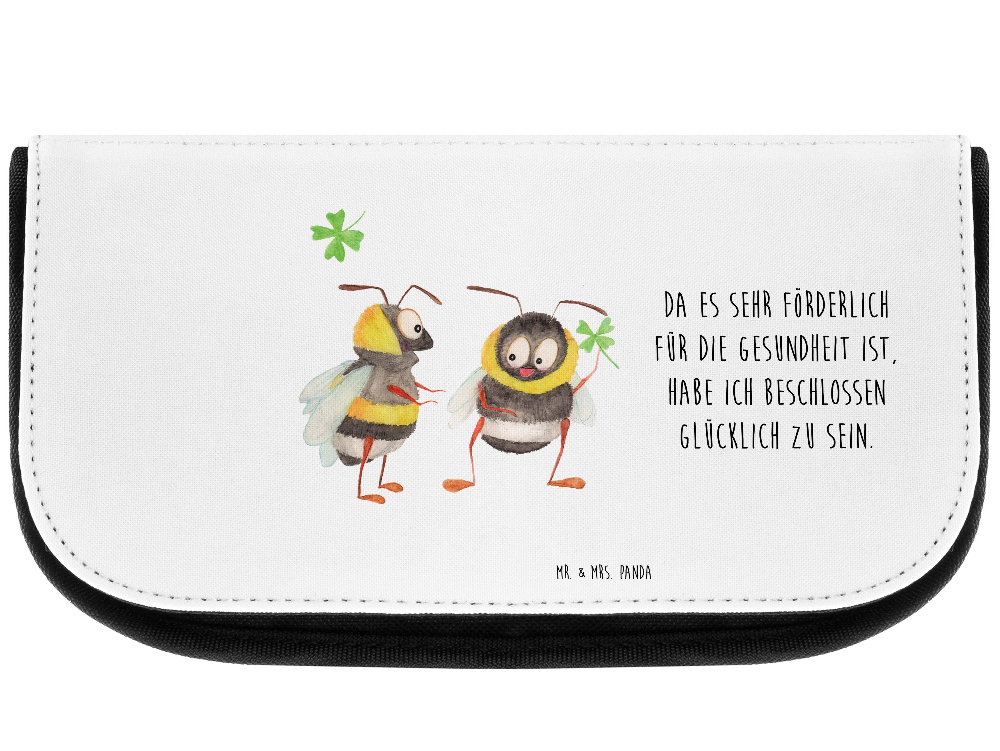 Mr. & Mrs. Panda Kosmetiktasche Hummeln mit Kleeblatt - Weiß - Geschenk, Make-Up Tasche, Schminktasch (1-tlg)