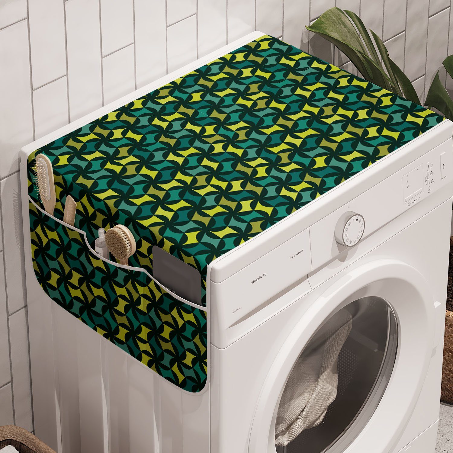 für und Trockner, Abstrakt Waschmaschine Formen Badorganizer Grün Abakuhaus getönte Anti-Rutsch-Stoffabdeckung