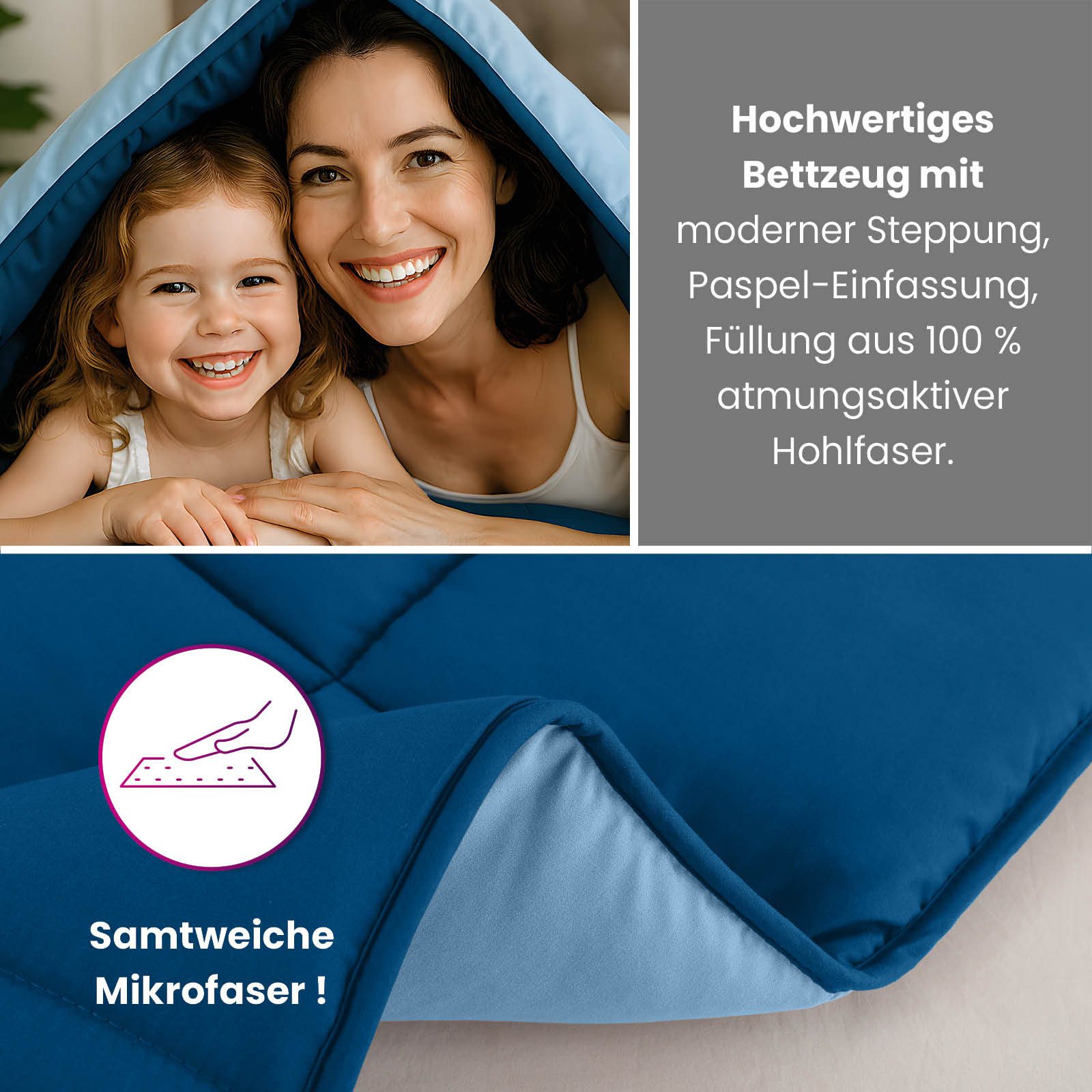wometo Microfaserbettdecke Ganzjahr Steppbett Bi-Color 155x220 cm, Füllung: Kunstfaser, OEKO-TEX®, gesteppte Bettdecke für Herbst & Winter – Bild 5 von 5