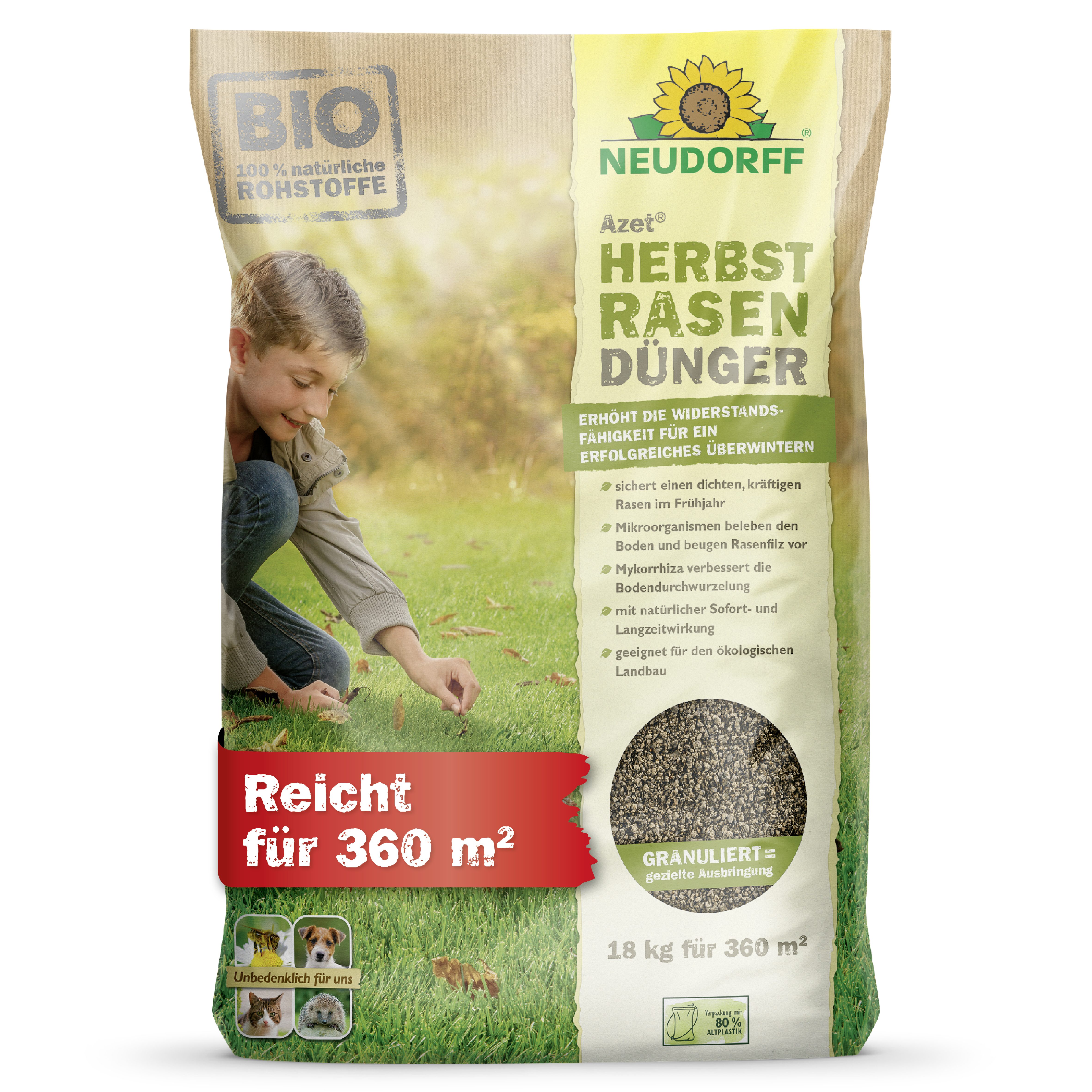 Neudorff Rasendünger Azet HerbstRasenDünger, Mit Mykorrhiza und Mikroorganismen  — Empfehlung für Produkte, die helfen