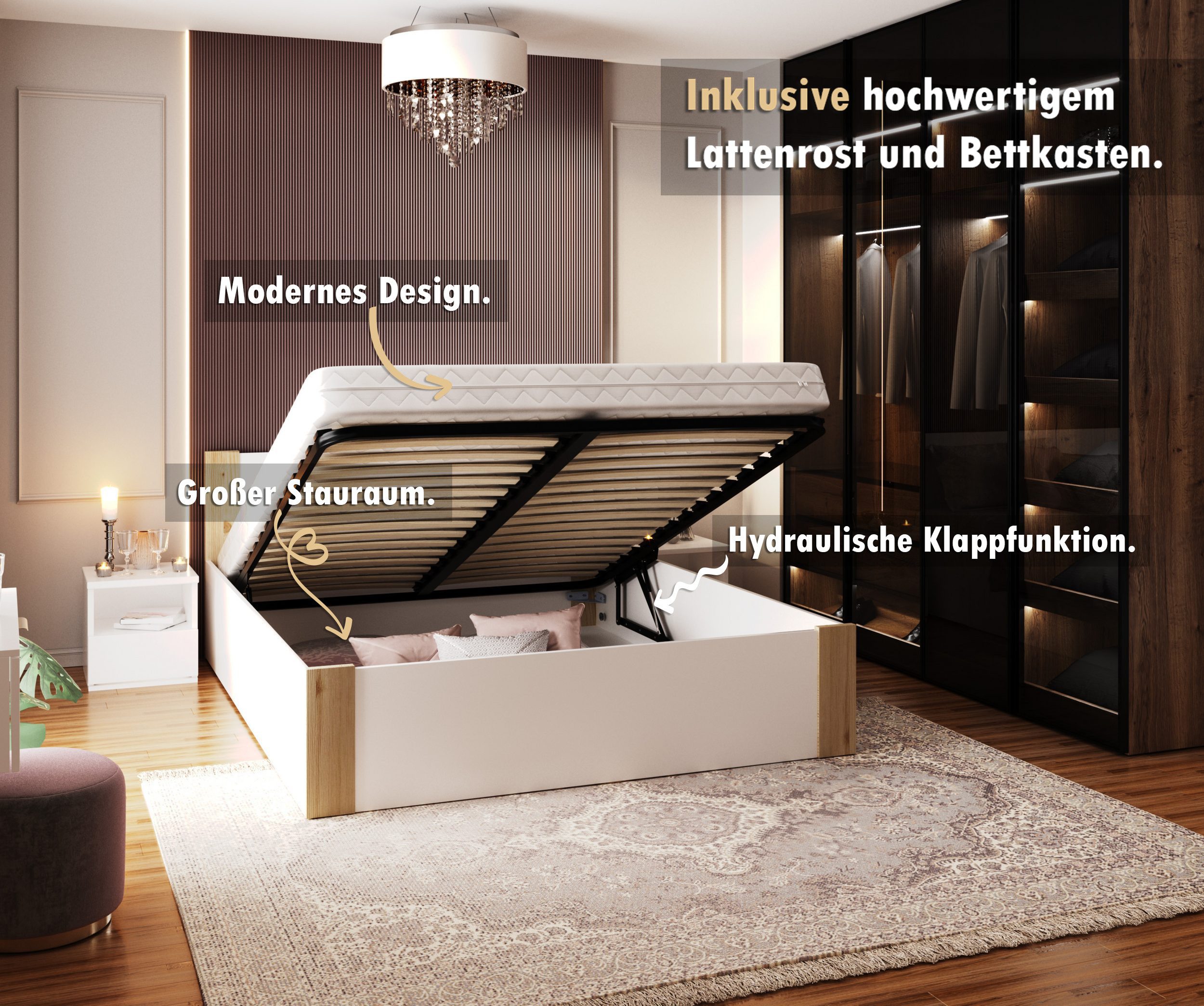 FDM Stauraumbett mit Bettkasten und Lattenrost günstig online kaufen