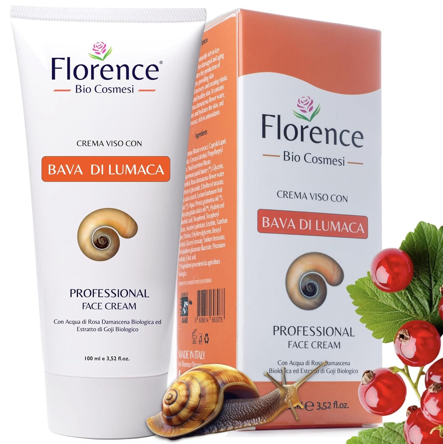 Florence Organics Gesichtspflege Bio Snail All-in-One Creme – Schneckenschleim & Hyaluronsäure für trockene und empfindliche Haut, gegen Falten, Narben und Flecken