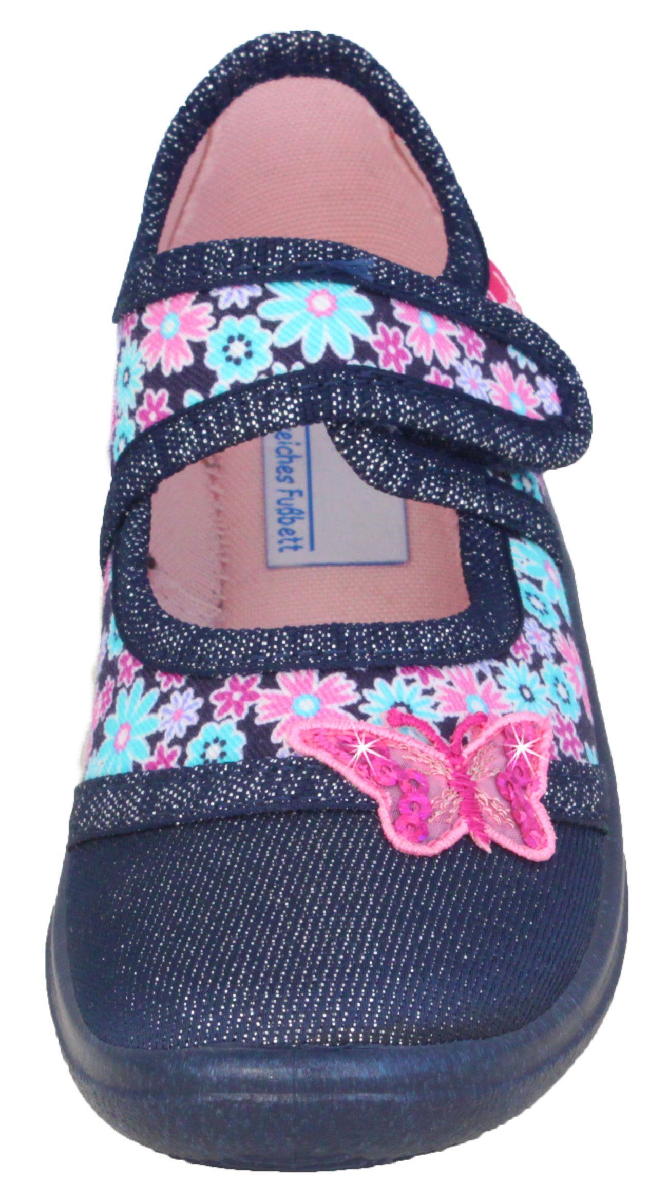 Beck Hausschuh Beauty Hausschuh (Flexible Laufsohle. Weiches Fußbett, schmale Passform) Klettverschluss, Glitzer Einfassband, Hochwertige Verarbeitung