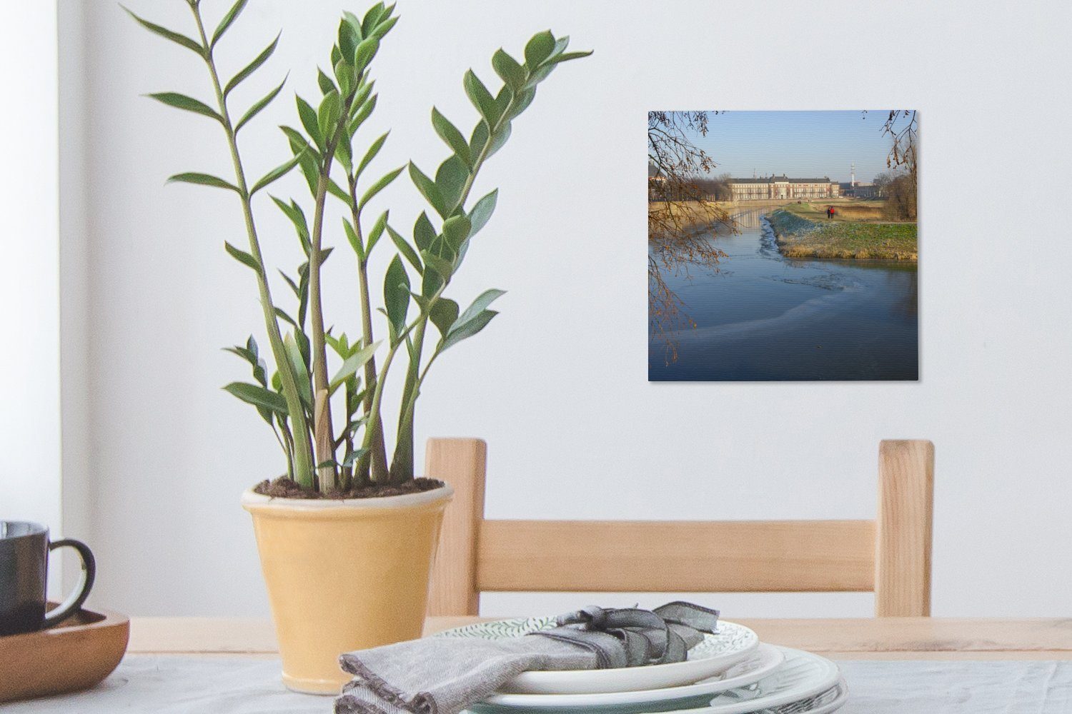 Niederlanden, Fluss Leinwandbild Wohnzimmer und St), im ein Schlafzimmer Winter Leinwand Bilder (1 Den den OneMillionCanvasses® für in zugefrorener Bosch