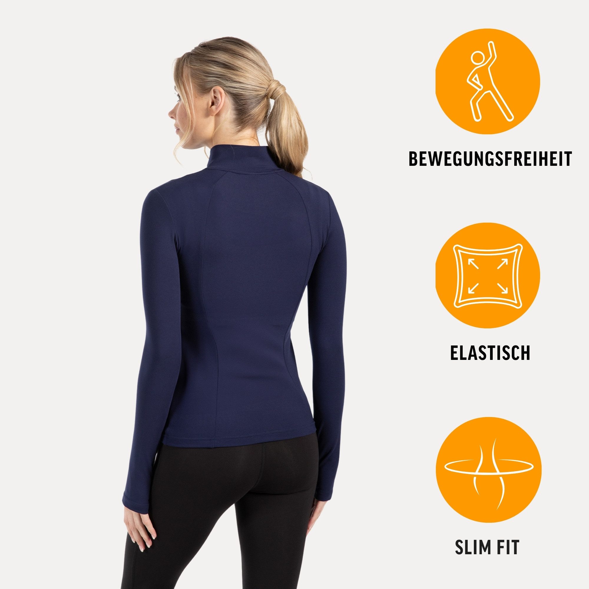 Smilodox Trainingsjacke Kenna Gold, Figurbetonte Sportjacke mit 3D Rubber Print, Stehkragen Goldener Reißverschluss formende Nähte atmungsaktive Laufjacke