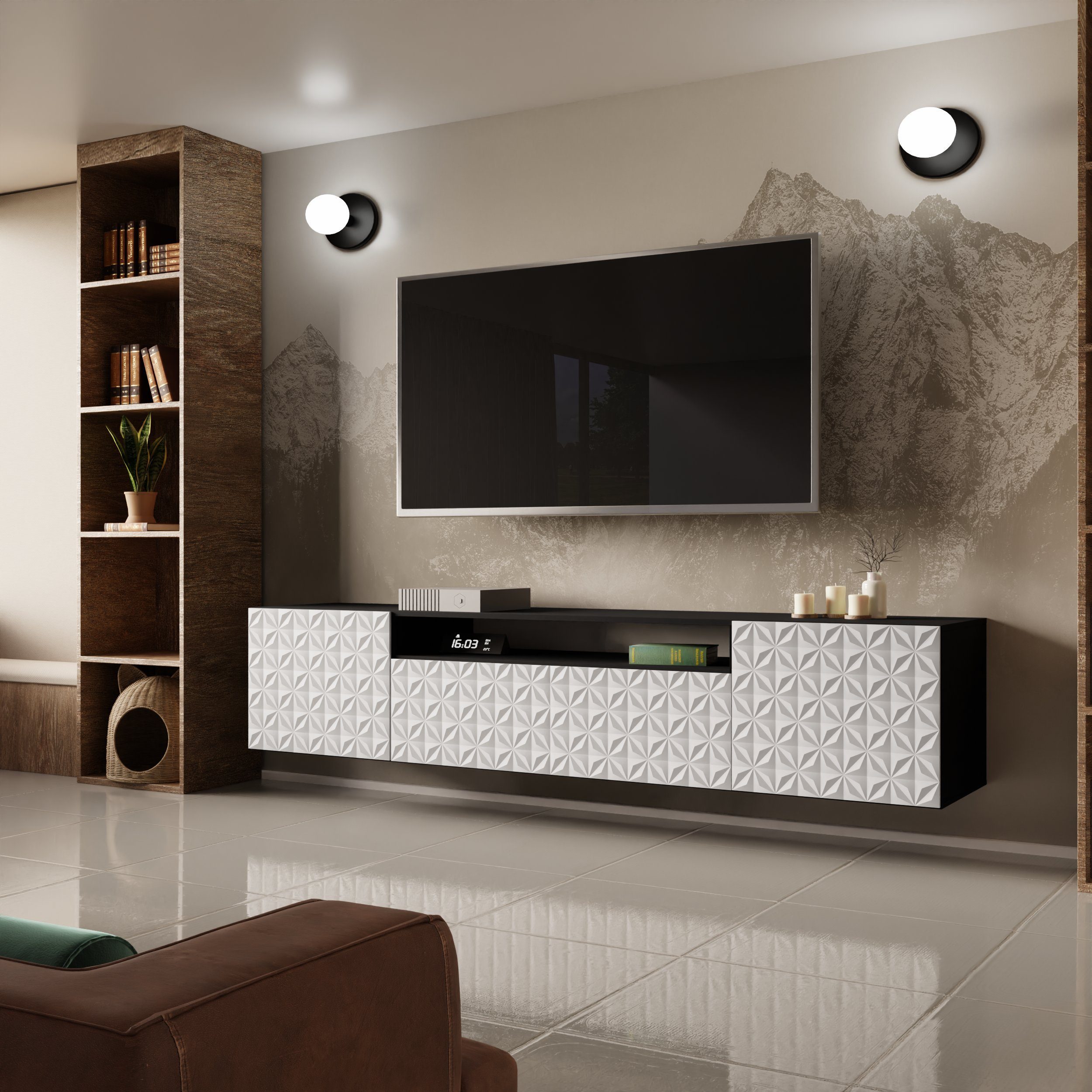 Beautysofa TV-Schrank Modernes RTV-Kabinett mit gefräster günstig online kaufen