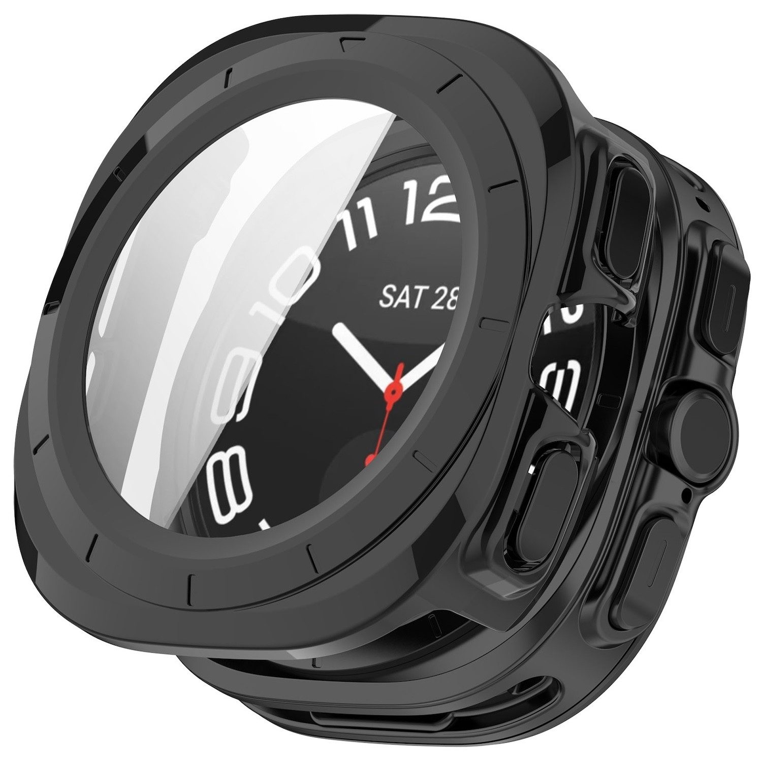 Wigento Smartwatch-Hülle Für Samsung Galaxy Watch Ultra 47mm PC Watch Hülle + Hart Glas Schwarz