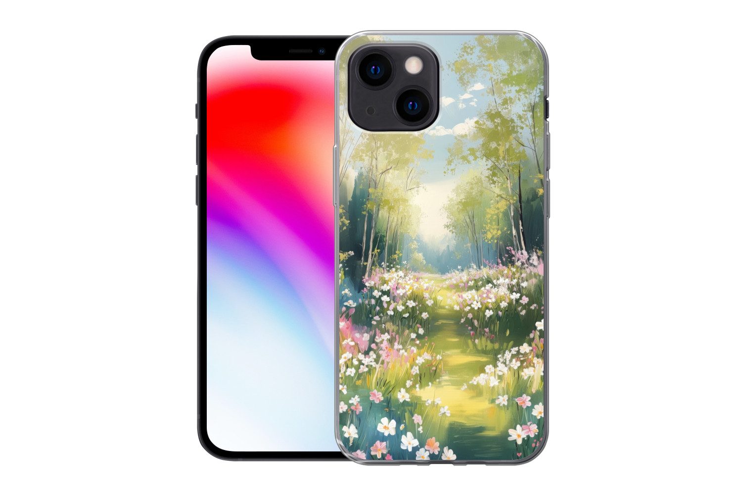 MuchoWow Handyhülle für Apple iPhone 13 mini Wald - Malerei - Farbenfroh, Smartphone-Bumper, Print, Handy Schutzhülle Dünn