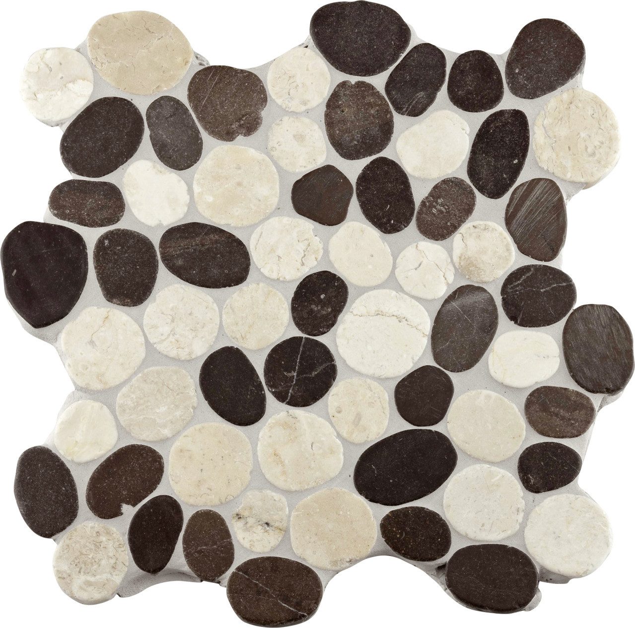 KNG Mosaikfliesen Mosaikfliese Marmor Kiesel 30 x 30 cm weiß-grau, Marmor, Braun Weiß