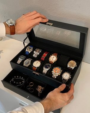 shelfmade Uhrenbox Uhren Aufbewahrung Uhrenbox Uhrenkoffer Uhrenkasten "Zürich", schwarz