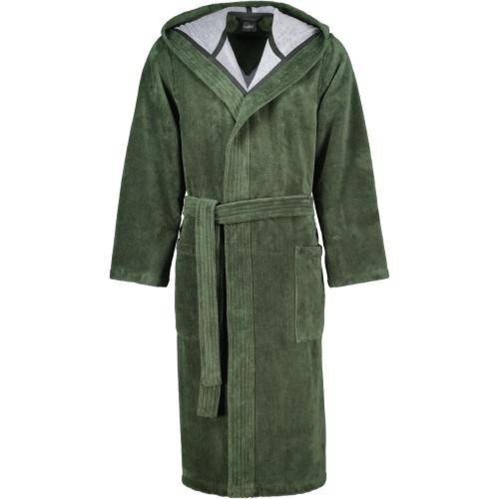 Cawö Home Bademantel Herren Kapuze 831 Doubleface in Field, gerade, Frottier, Kapuze, zwei aufgesetzte Außentaschen, Bindegürtel