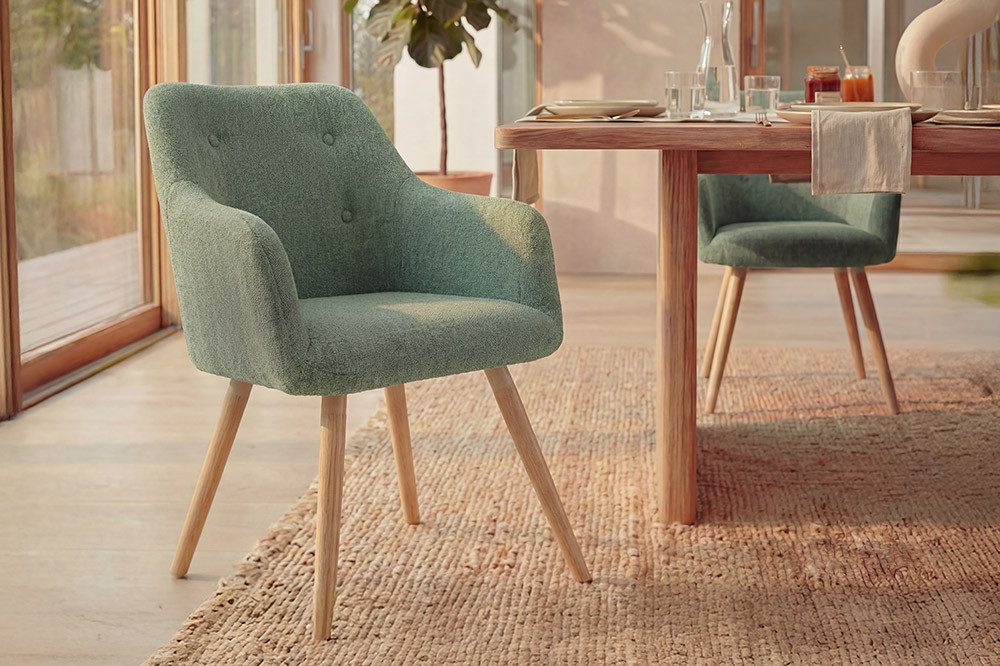 riess-ambiente Esszimmerstuhl SCANDINAVIA MEISTERSTÜCK salbei/natur - Strukturstoff, Gummibaum (Einzelartikel, 1 St), Nordischer Stuhl - ideal für Esszimmer, Wohnbereich oder Homeoffice