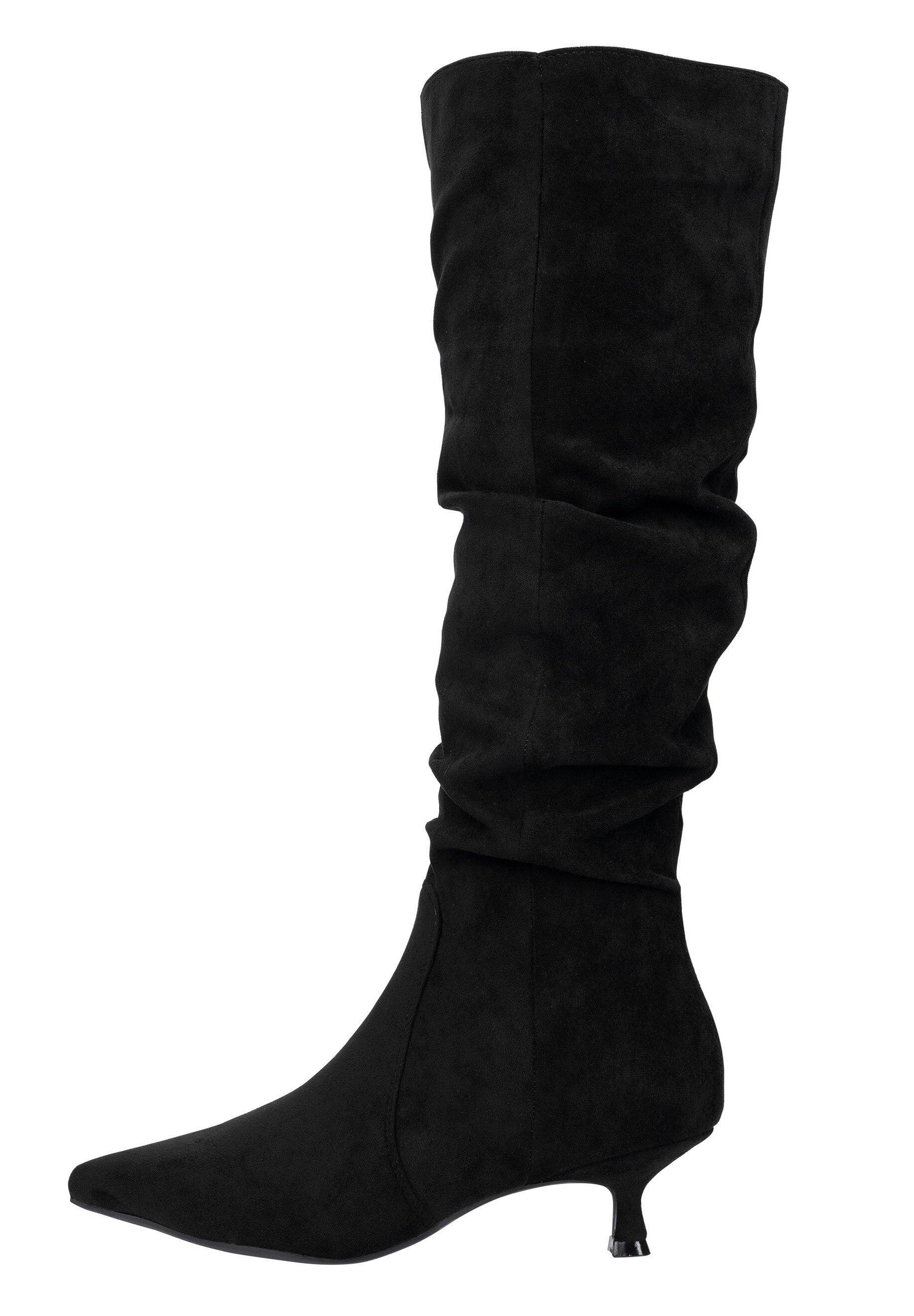 Salinyang Damen Stiefel in Wildlederoptik mit Kitten Heel und Raffschaft High-Heel-Stiefel