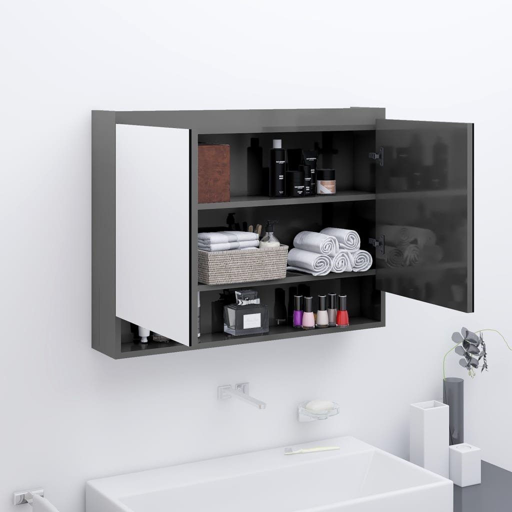 vidaXL Badezimmerspiegelschrank Spiegelschrank fürs Bad 80x15x60 cm MDF  Glänzend Grau (1-St) | Spiegelschränke