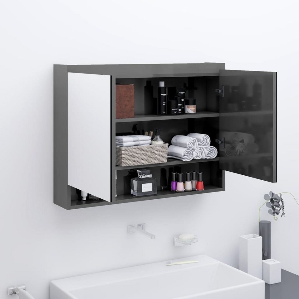 vidaXL Badezimmerspiegelschrank Spiegelschrank fürs Bad 80x15x60 cm MDF  Glänzend Grau (1-St)