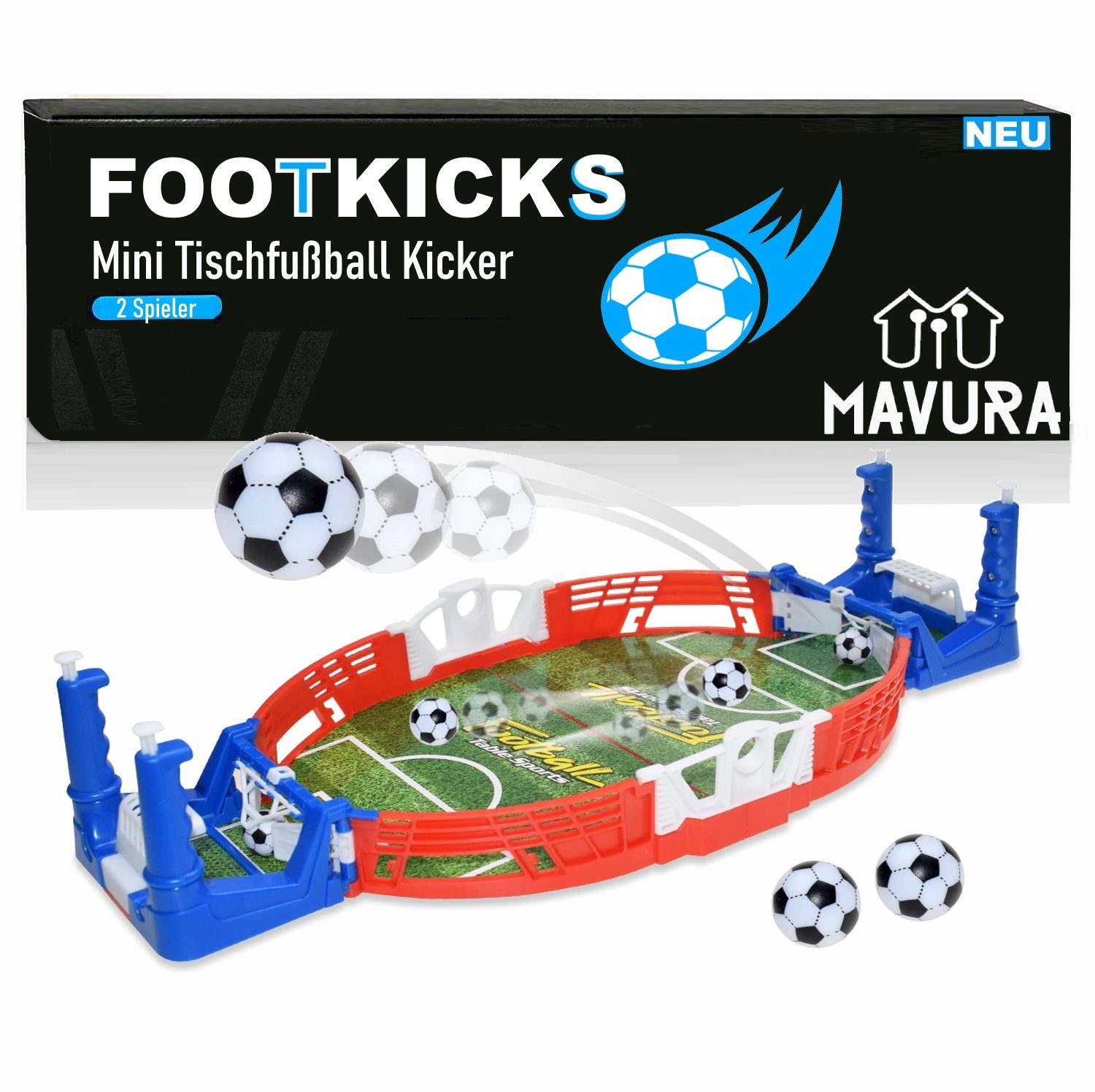 MAVURA Mini-Tischkicker FOOTKICKS Tischfußball Kicker Mini klein Tischkicker Tisch Fußballtisch Flipper, Duell Fußball