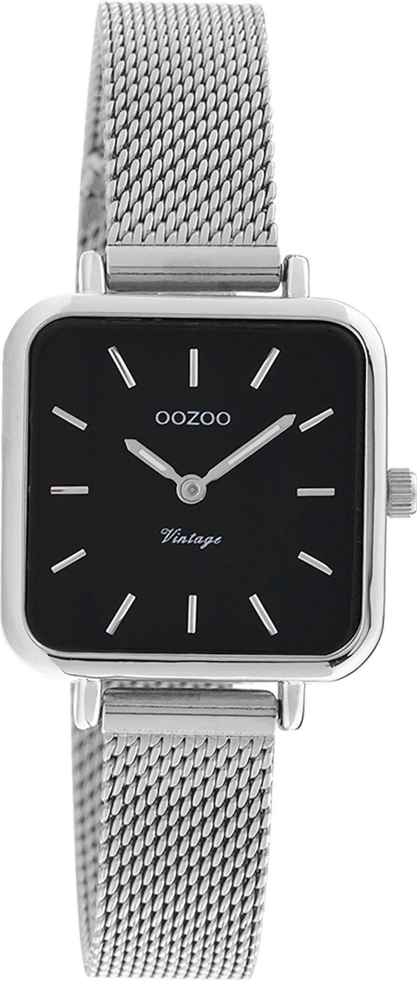 OOZOO Quarzuhr Oozoo Damen Armbanduhr Vintage Series, (Analoguhr), Damenuhr rechteckig, klein (26x26mm) Metall, Mesharmband, Casual-Style