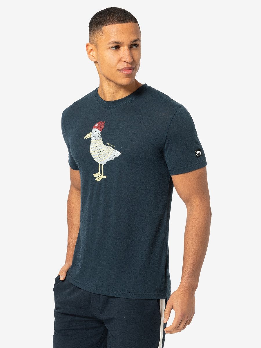 SUPER.NATURAL Print-Shirt für Herren, Merino JOHNNY TEE Vogel Motiv, atmungsaktiv