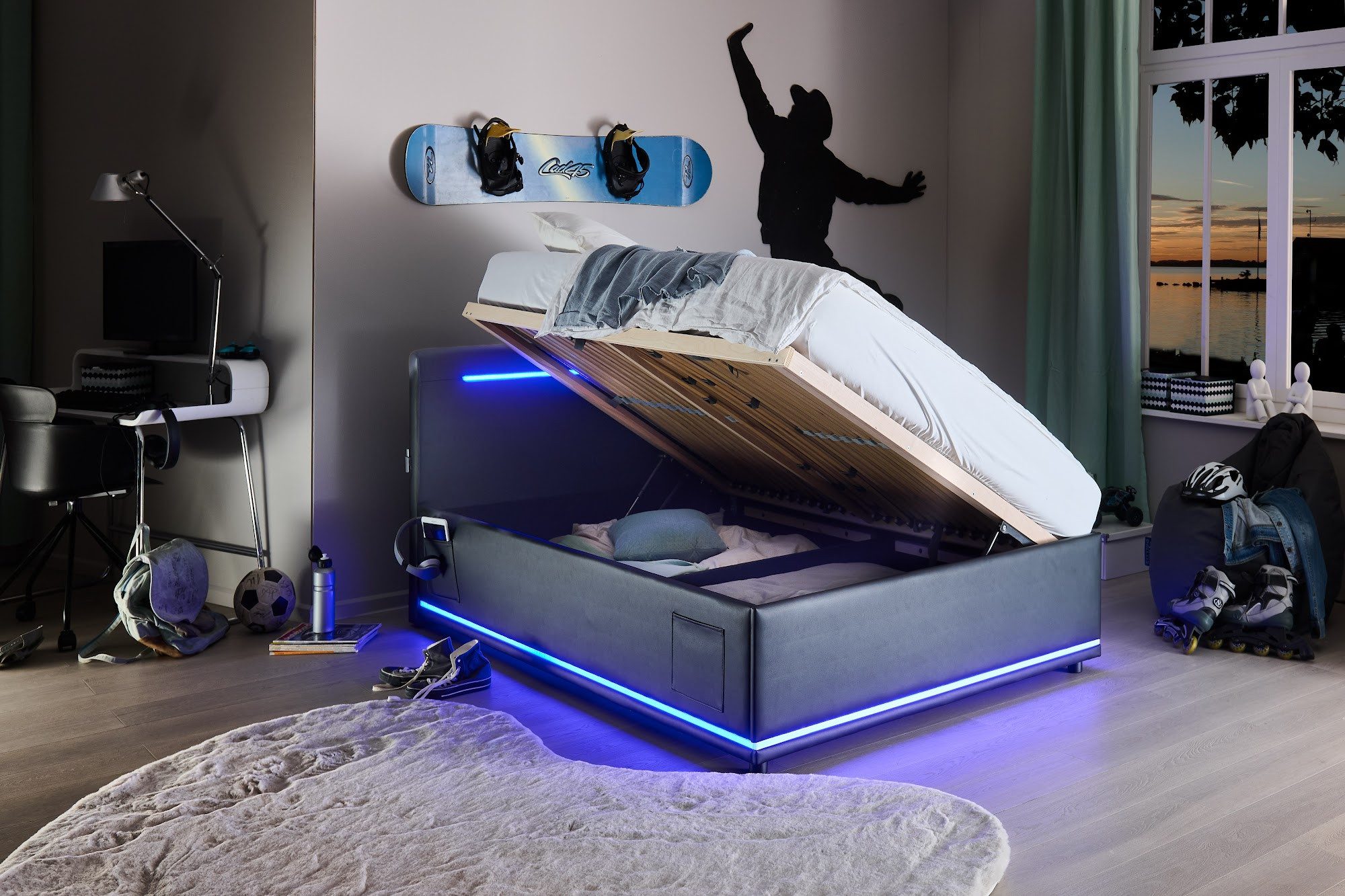 meise.möbel Stauraumbett Circle, LED-Beleuchtung, USB-Anschluss, mit Bettkasten