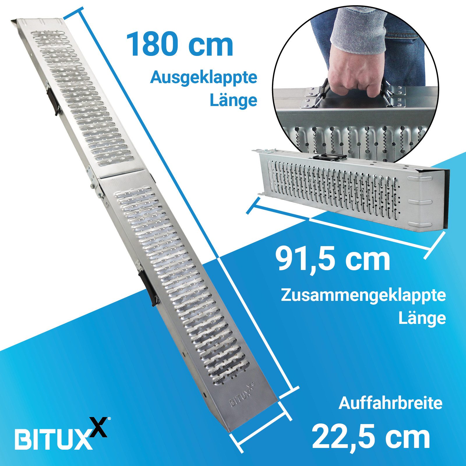 Bituxx Laderampe Stahl klappbar 180 cm bis 200 kg (1-St., MS-16755)