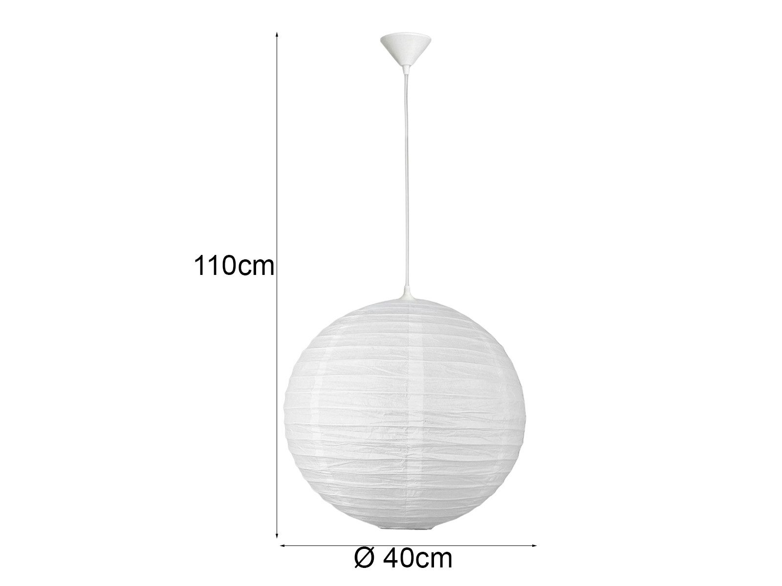 niermann Pendelleuchte Kugel Lampenschirm Papier Ø 40cm, ohne Leuchtmittel, Papier-Lampe mit Kugel Lampenschirm Naturweiß für Kinderzimmer
