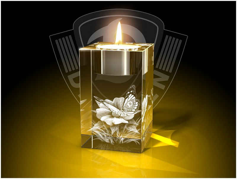 GLASFOTO.COM Dekofigur »Dynamo Dresden - Teelichthalter – Fanartikel – Kristallglas mit Innengravur« (1 Stück), Dekofigur Geburtstagsgeschenk