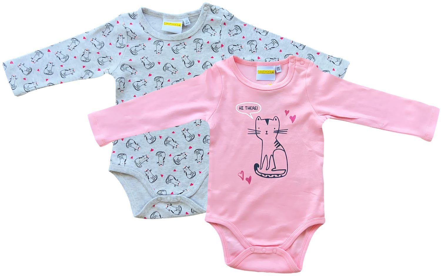 Fashion UK Strampler 2x Baby Bodys Mädchen Strampler langarm für 3 6 12 18 24 Monate