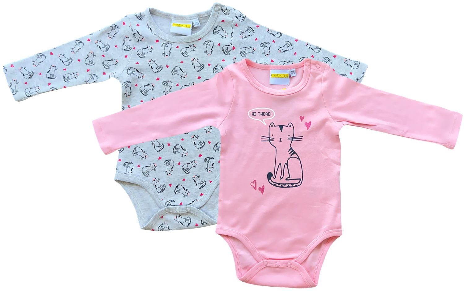 Fashion UK Strampler 2x Baby Bodys Mädchen Strampler langarm für 3 6 12 18 24 Monate