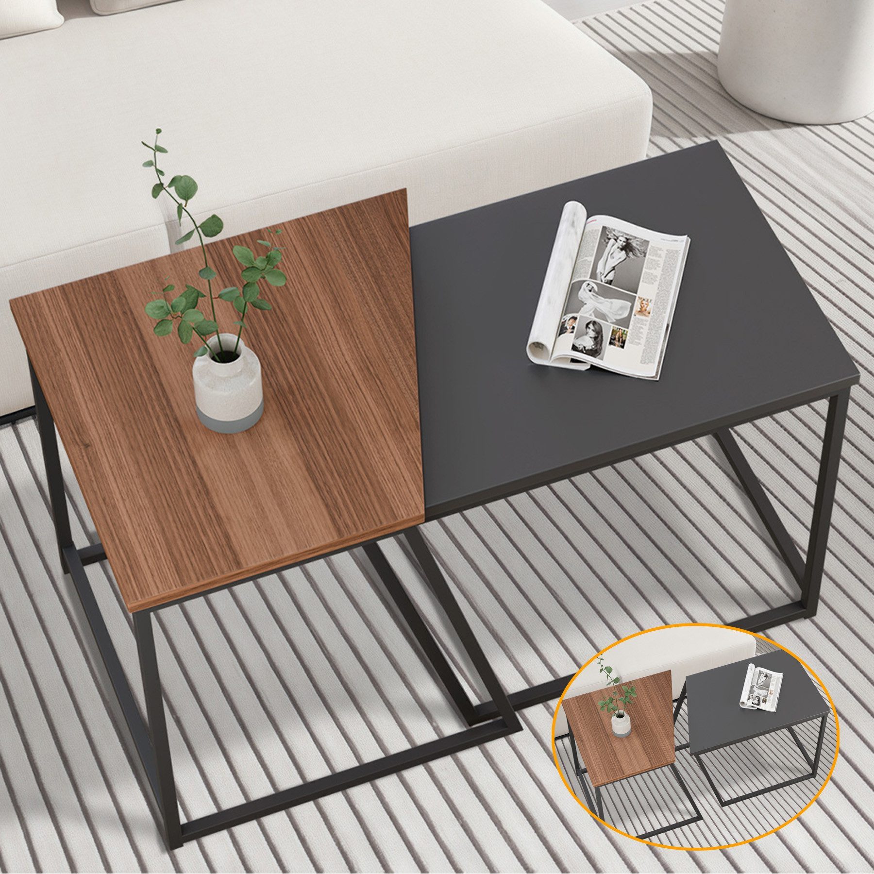 Simloveve Couchtisch 2er Set Beistelltisch Satztisch Wohnzimmertisch Kaffee günstig online kaufen