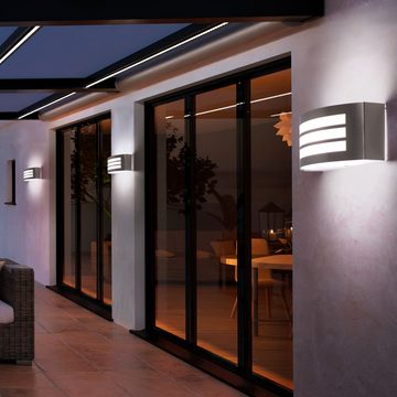 etc-shop Außen-Wandleuchte, Leuchtmittel inklusive, Warmweiß, 2x Design Wand Lampen Haus Eingangs Beleuchtung Edelstahl Leuchten im