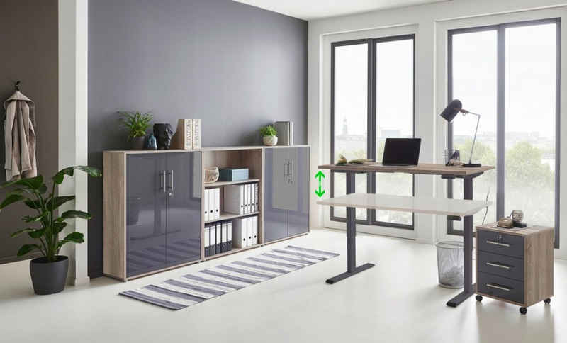 moebel-dich-auf Schreibtisch e-OFFICE EDITION (Büromöbel-Set, Aktenschränke abschließbar, Made in Germany, Set 9), mit elektrisch höhenverstellbarem Schreibtisch