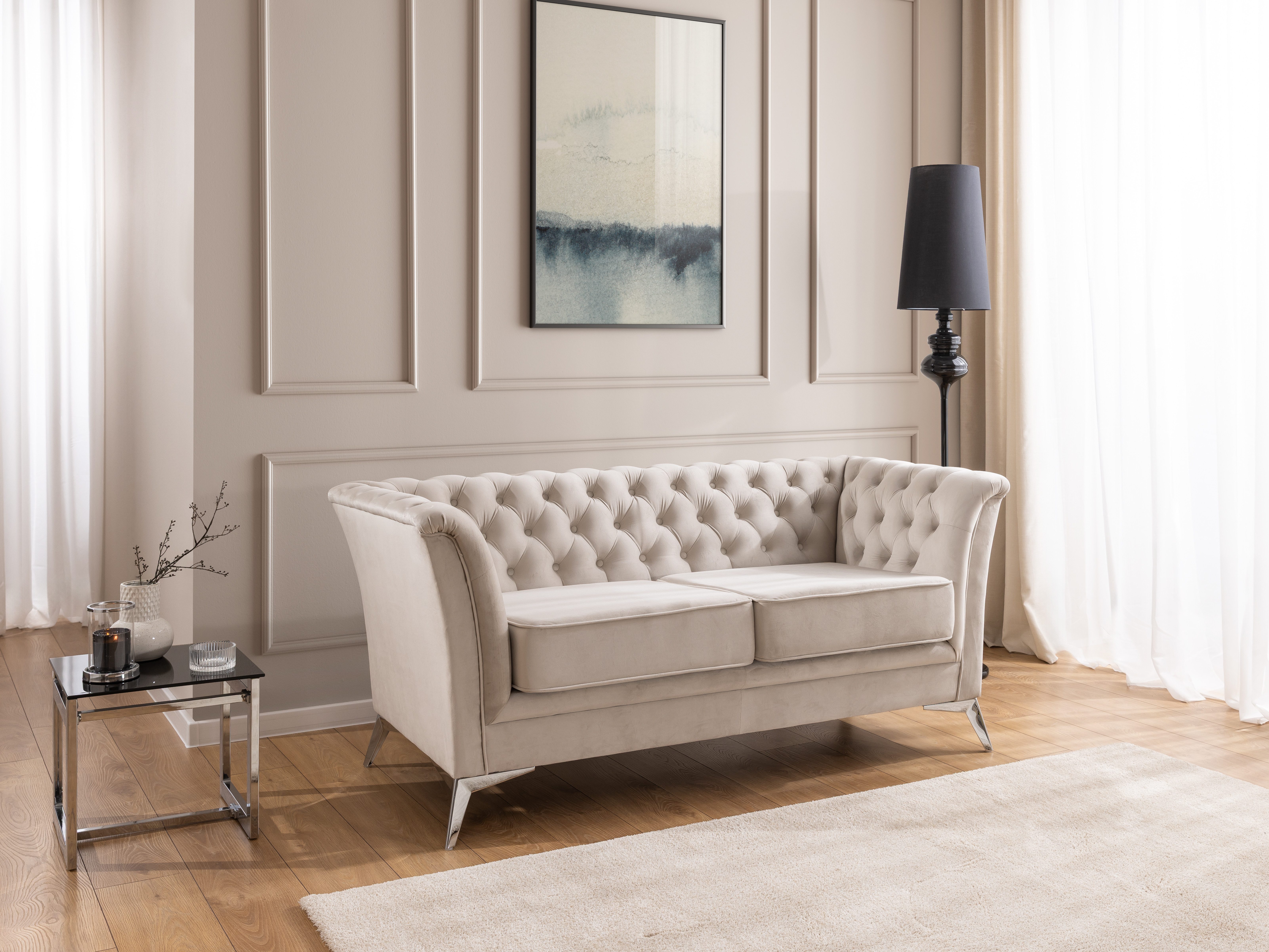 S-Style Möbel Chesterfield-Sofa Whitby, 2-Sitzer aus Samt mit goldenen, silbernen oder schwarzen Füßen, mit Wellenfederung