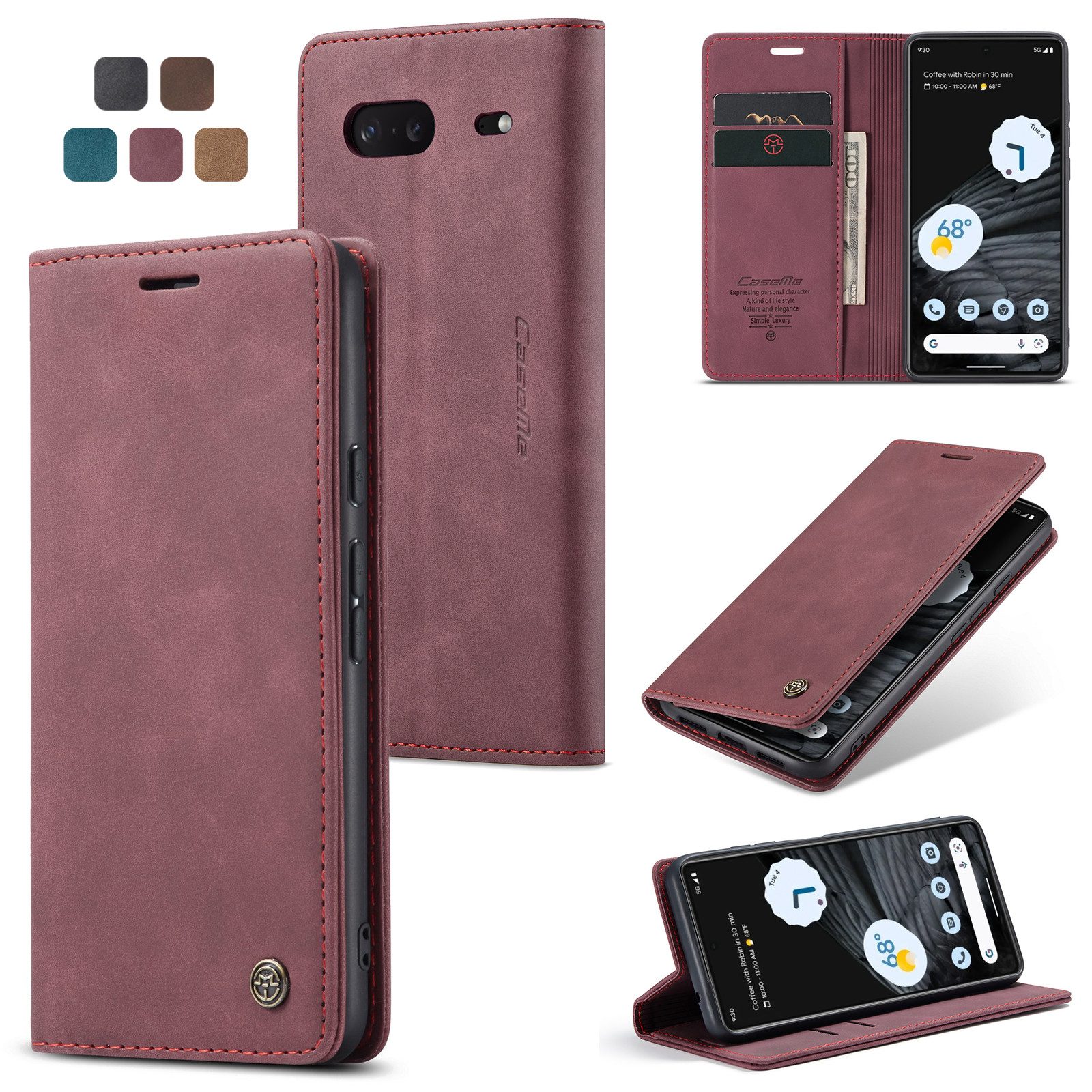 CaseMe Handyhülle Hülle für Google Pixel Klapphülle Google Pixel 7 Karmesinrot