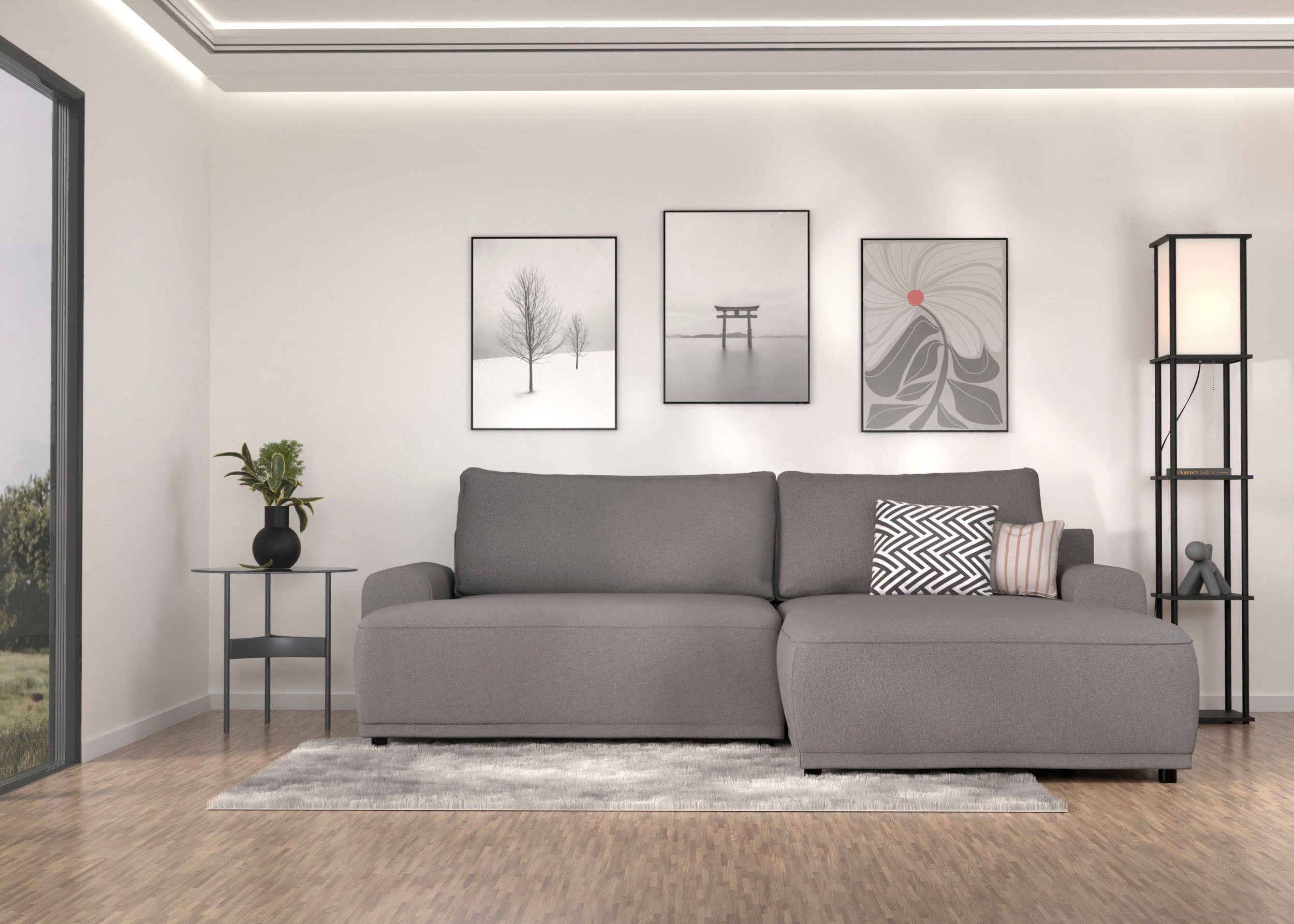 Ecksofa Fordon, Schlafsofa mit Bettkasten, Couch in L-Form, Breite 250 cm