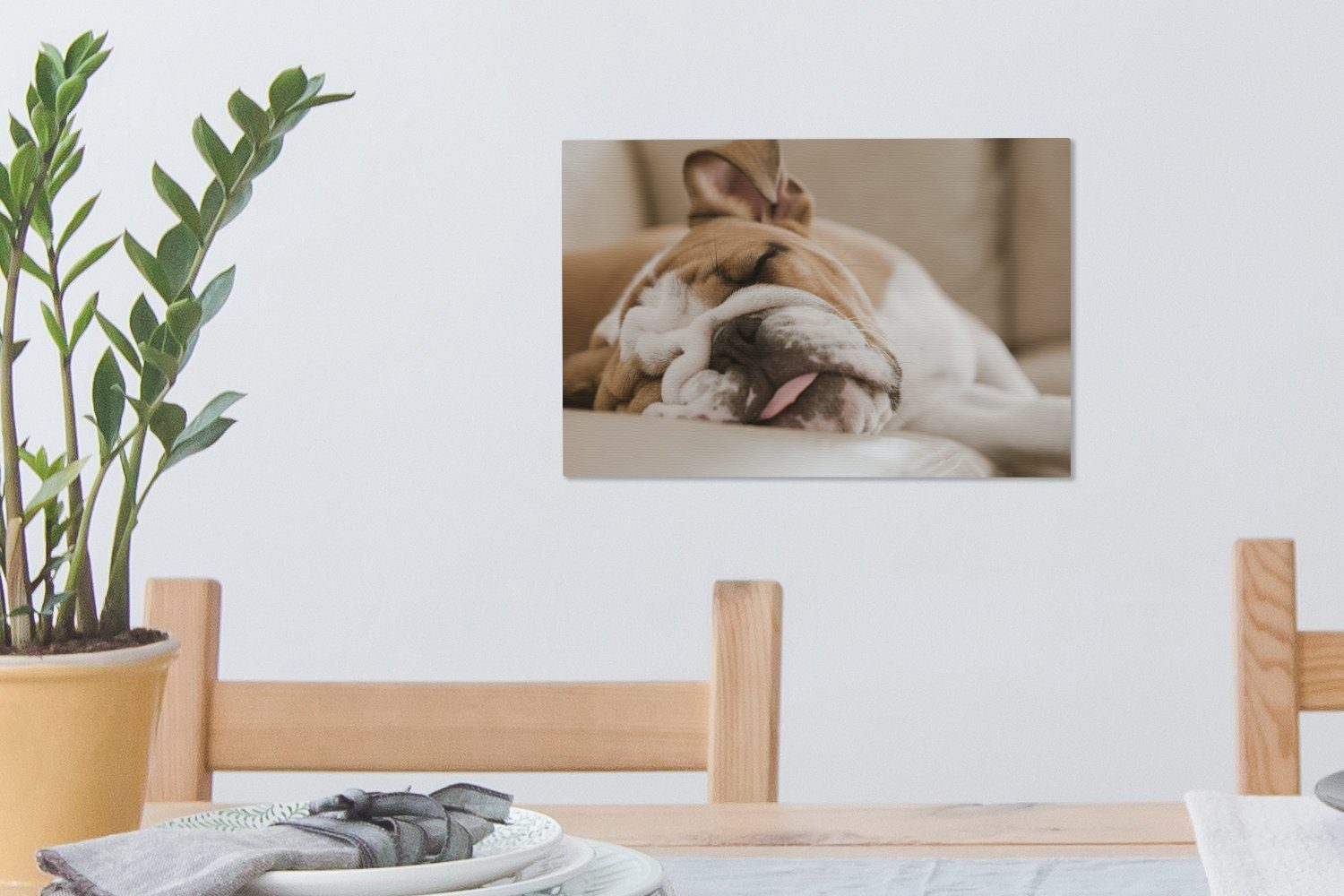 Leinwandbild OneMillionCanvasses® Englisch - Bulldogge Hund, Wanddeko, Aufhängefertig, 30x20 St), Leinwandbilder, (1 cm Wandbild -